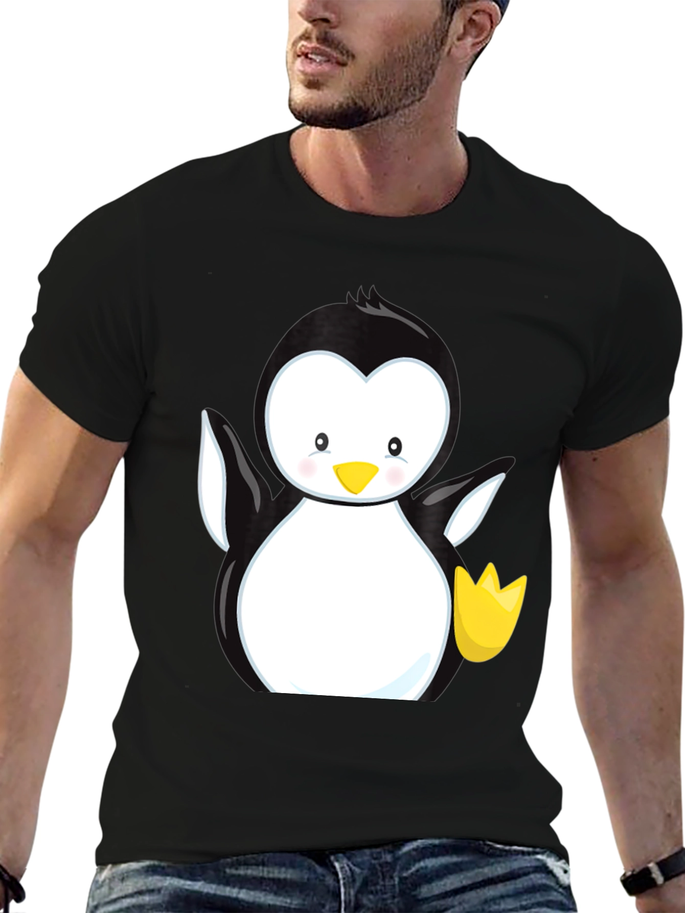 Cute Penguin Graphic Black T-Shirt