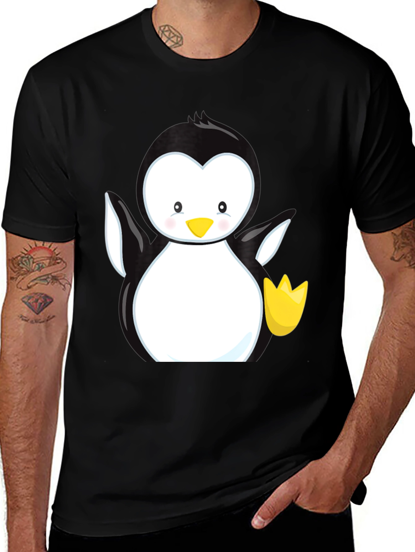 Cute Penguin Graphic Black T-Shirt