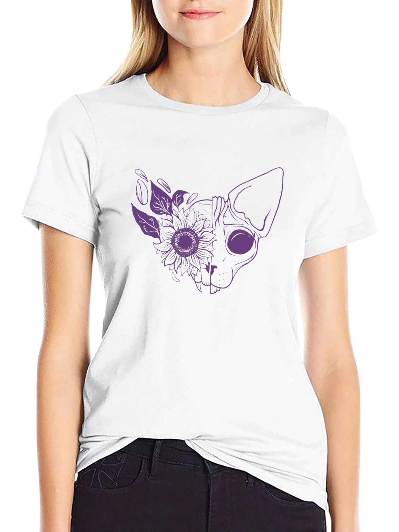 Floral Cat Graphic Tee - Unique Design