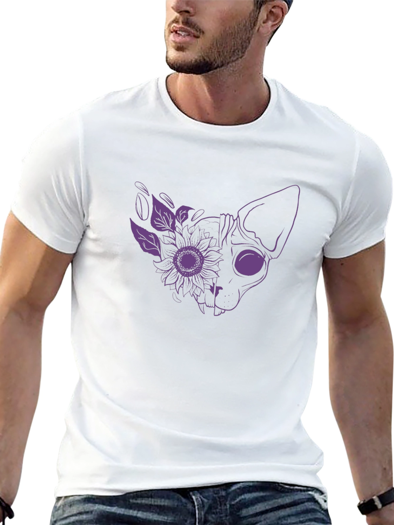 Floral Cat Graphic Tee - Unique Design