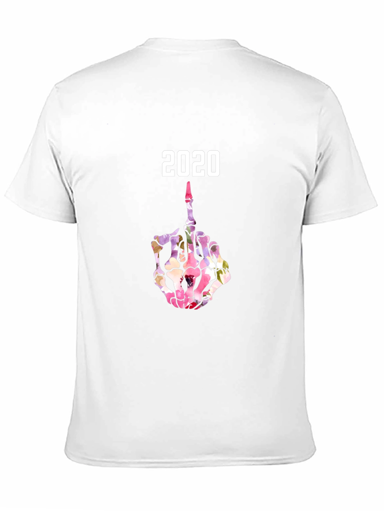 2020 Floral Skeleton Middle Finger Graphic T-Shirt