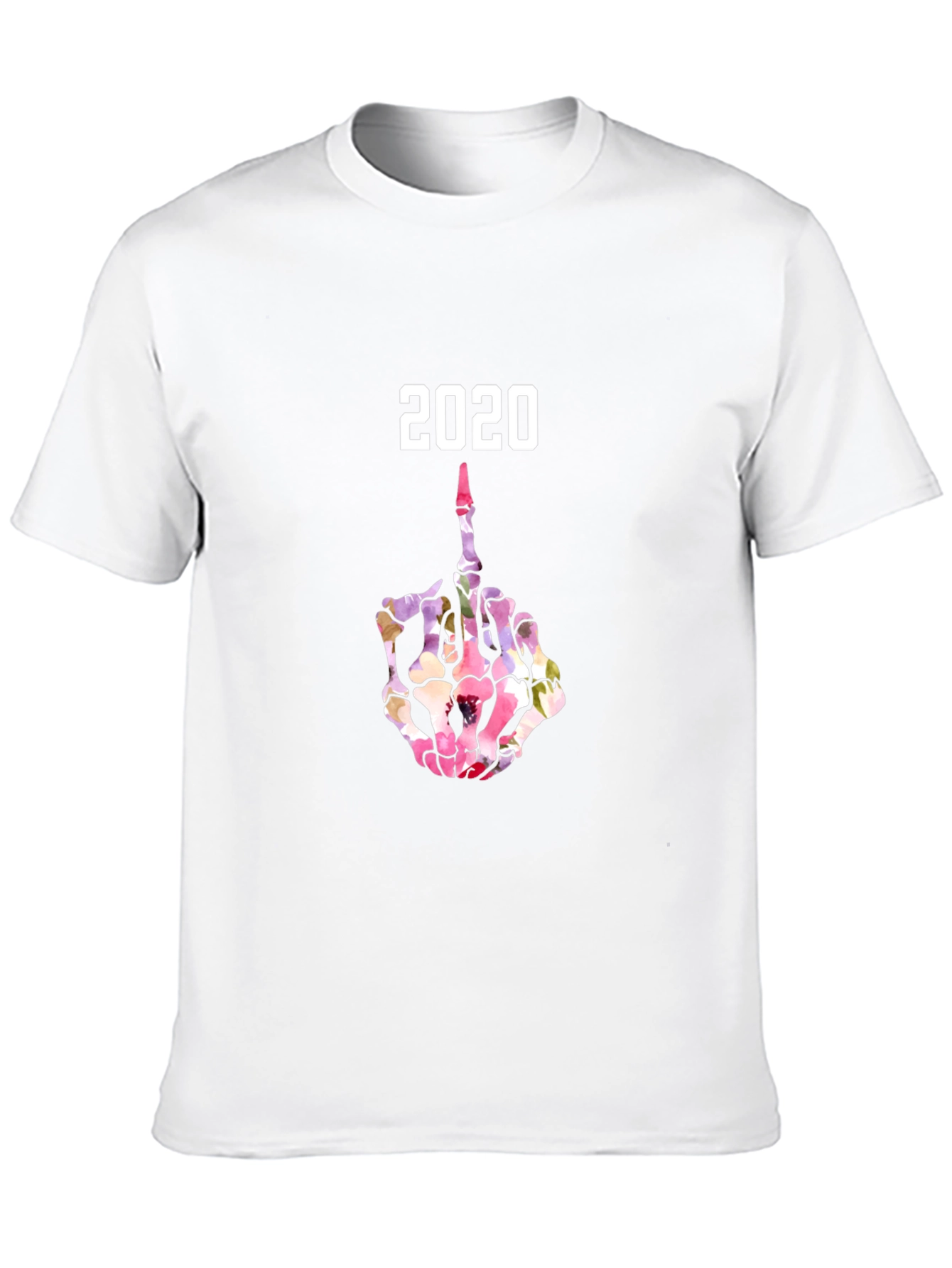 2020 Floral Skeleton Middle Finger Graphic T-Shirt