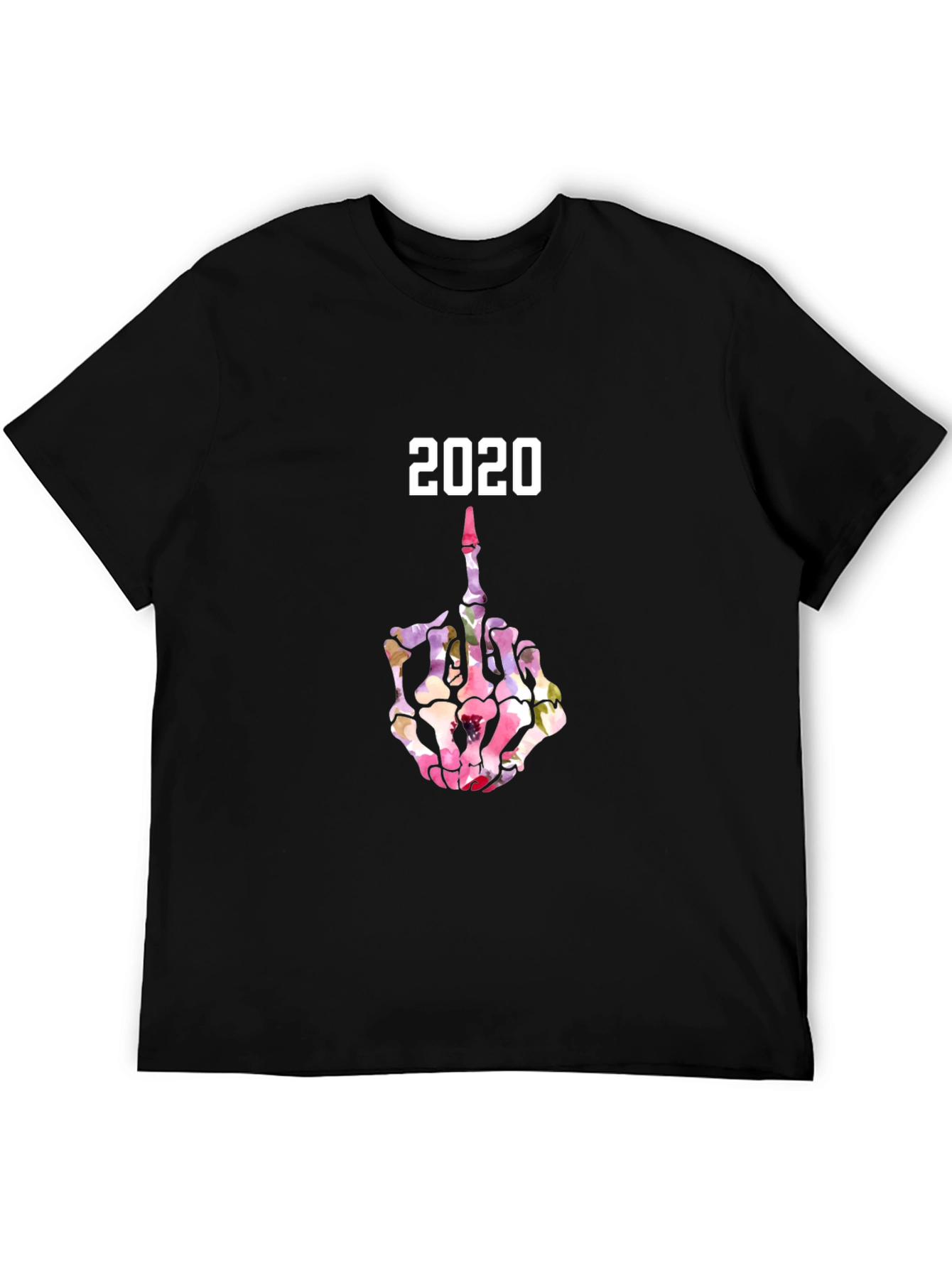 2020 Floral Skeleton Middle Finger Graphic T-Shirt