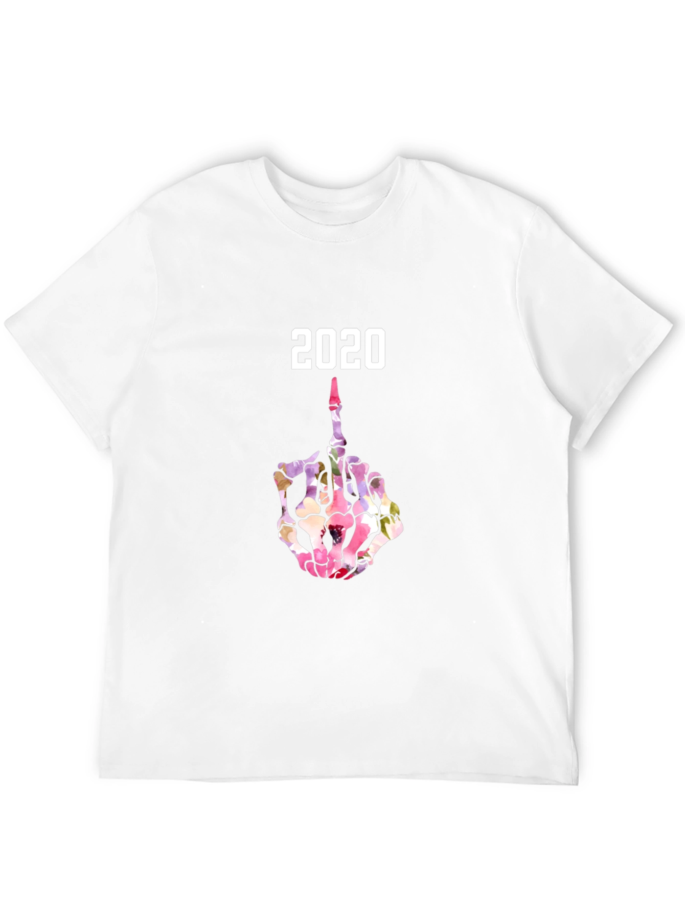 2020 Floral Skeleton Middle Finger Graphic T-Shirt
