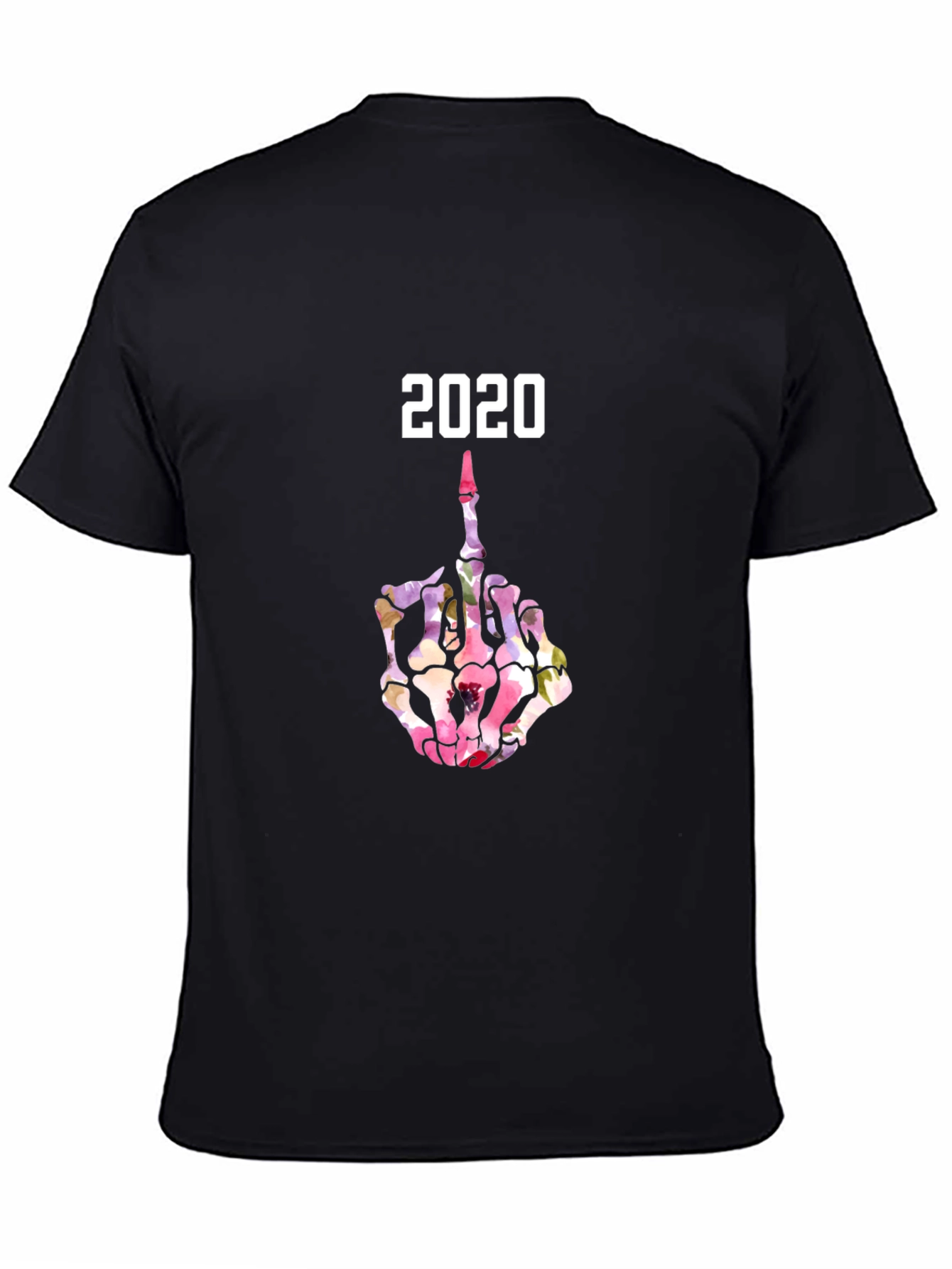 2020 Floral Skeleton Middle Finger Graphic T-Shirt