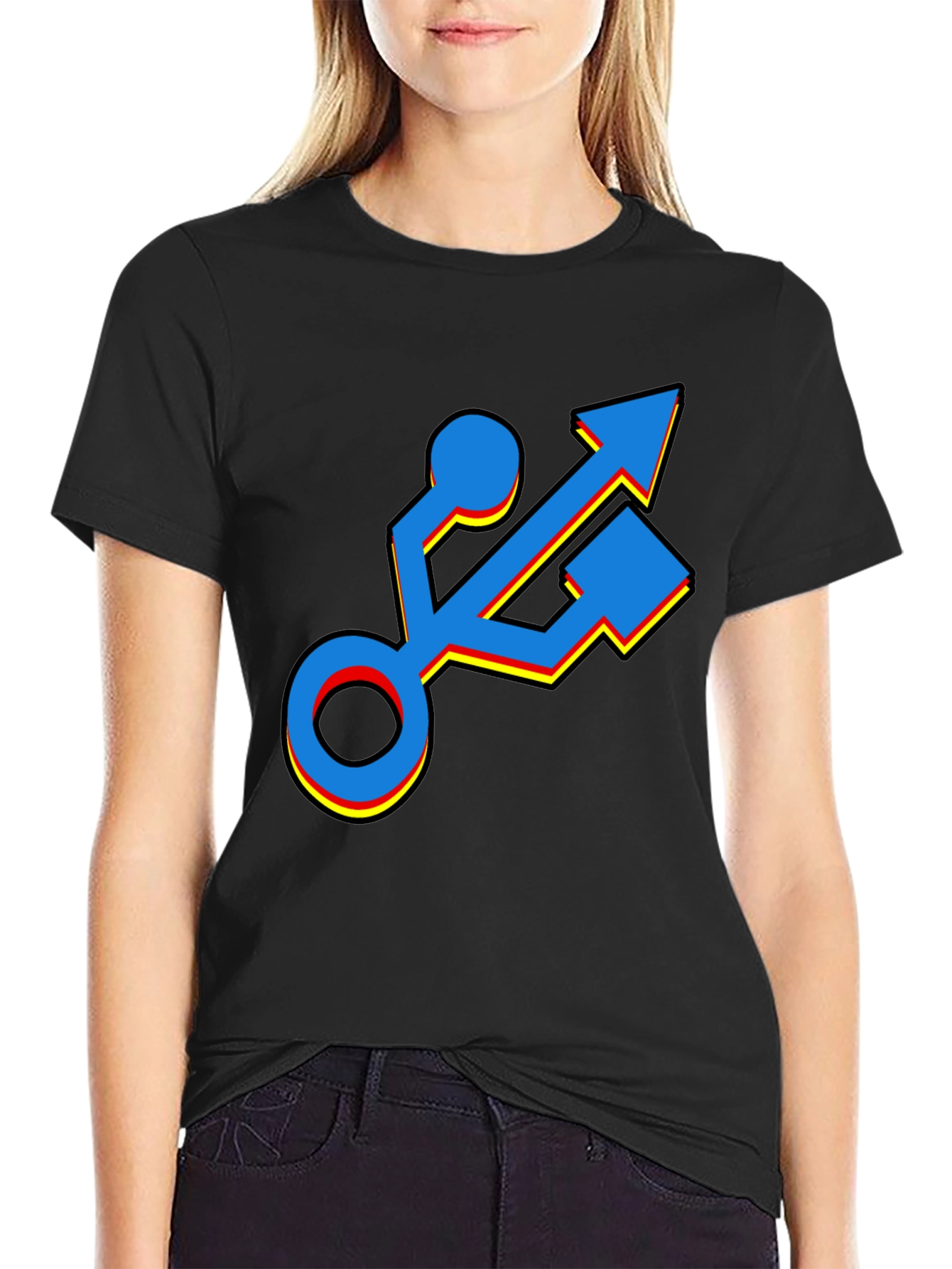 USB Port Graphic T-Shirt - Black Cotton Tee