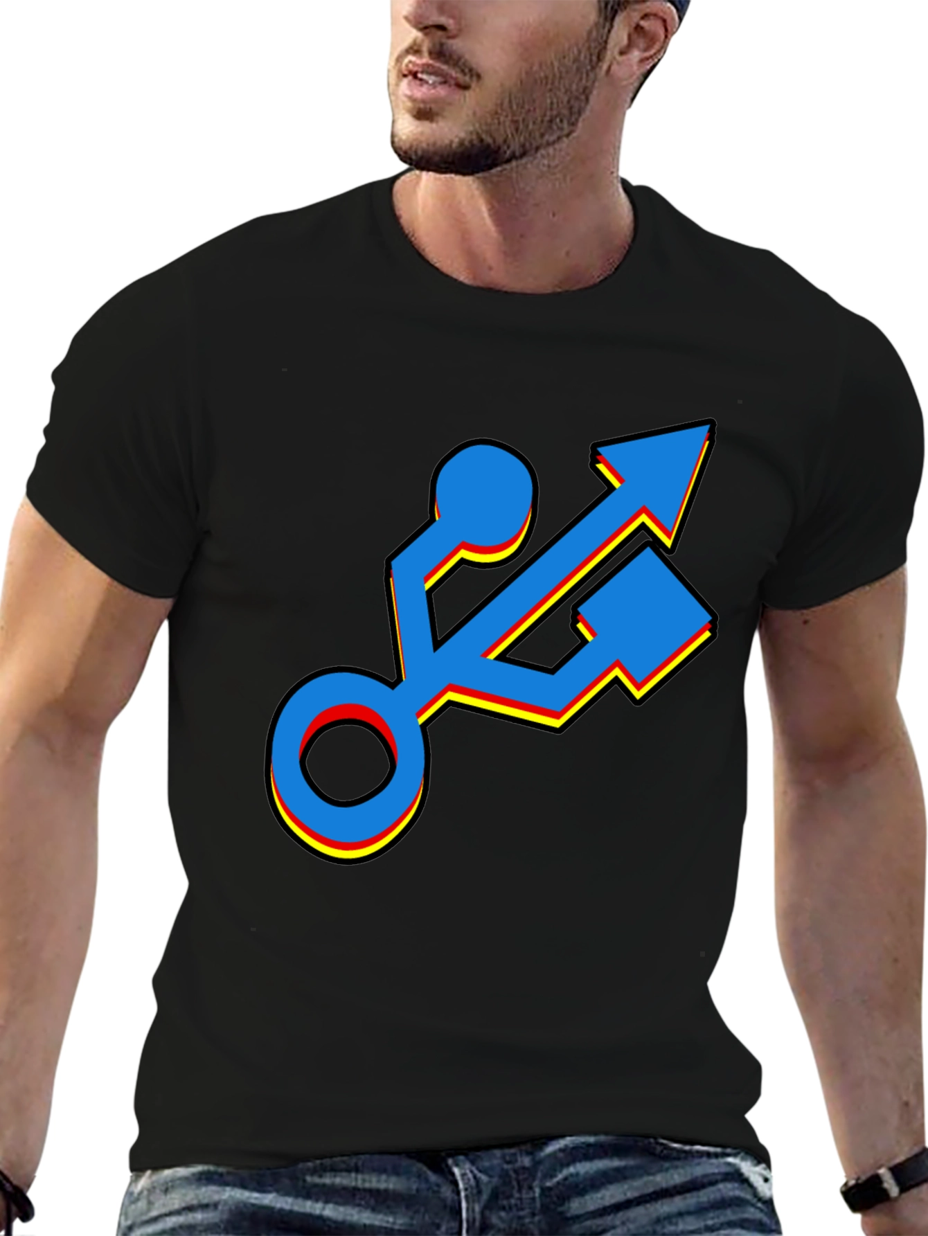 USB Port Graphic T-Shirt - Black Cotton Tee