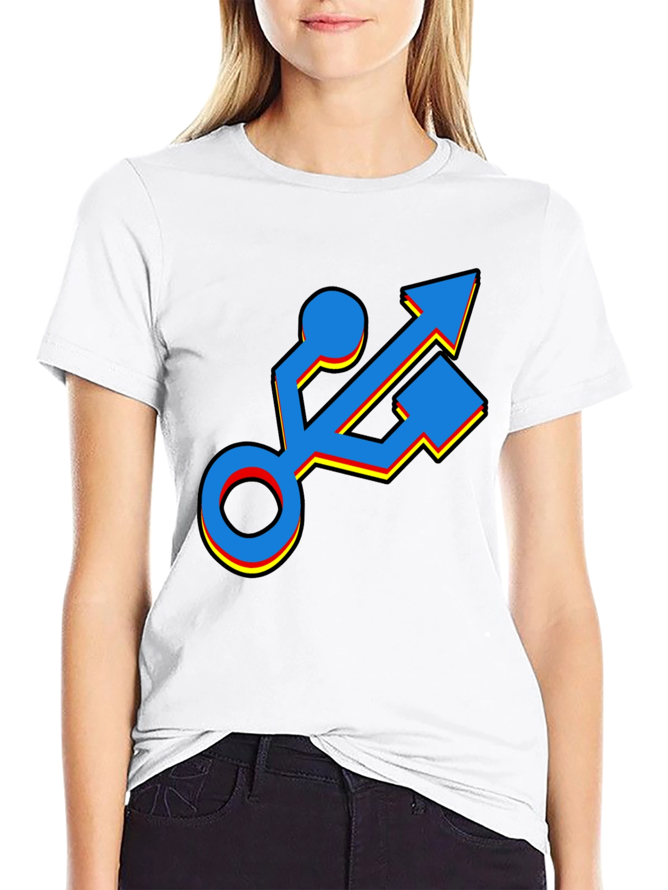 USB Port Graphic T-Shirt - Black Cotton Tee