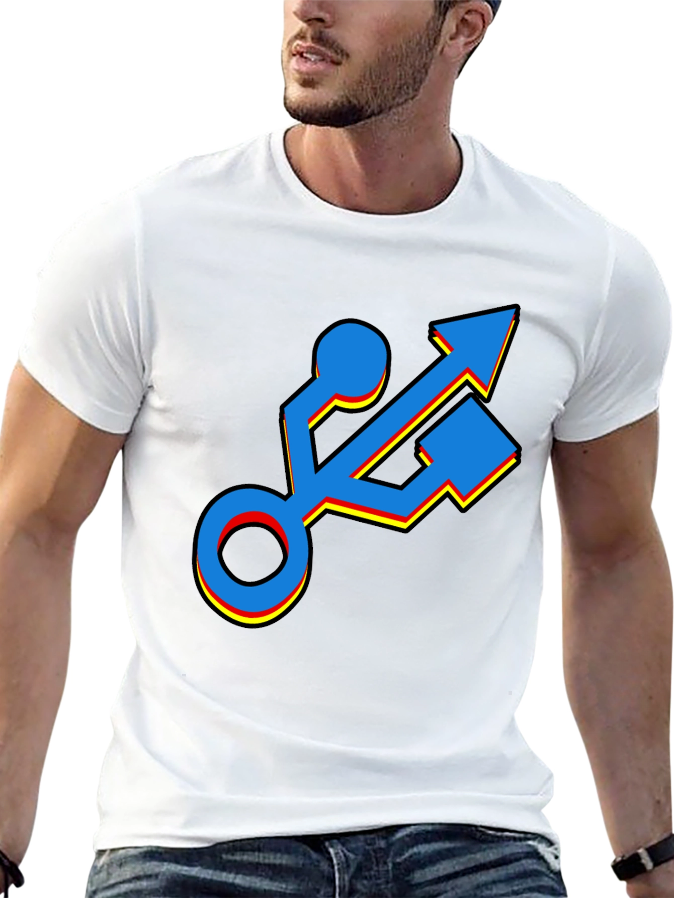 USB Port Graphic T-Shirt - Black Cotton Tee