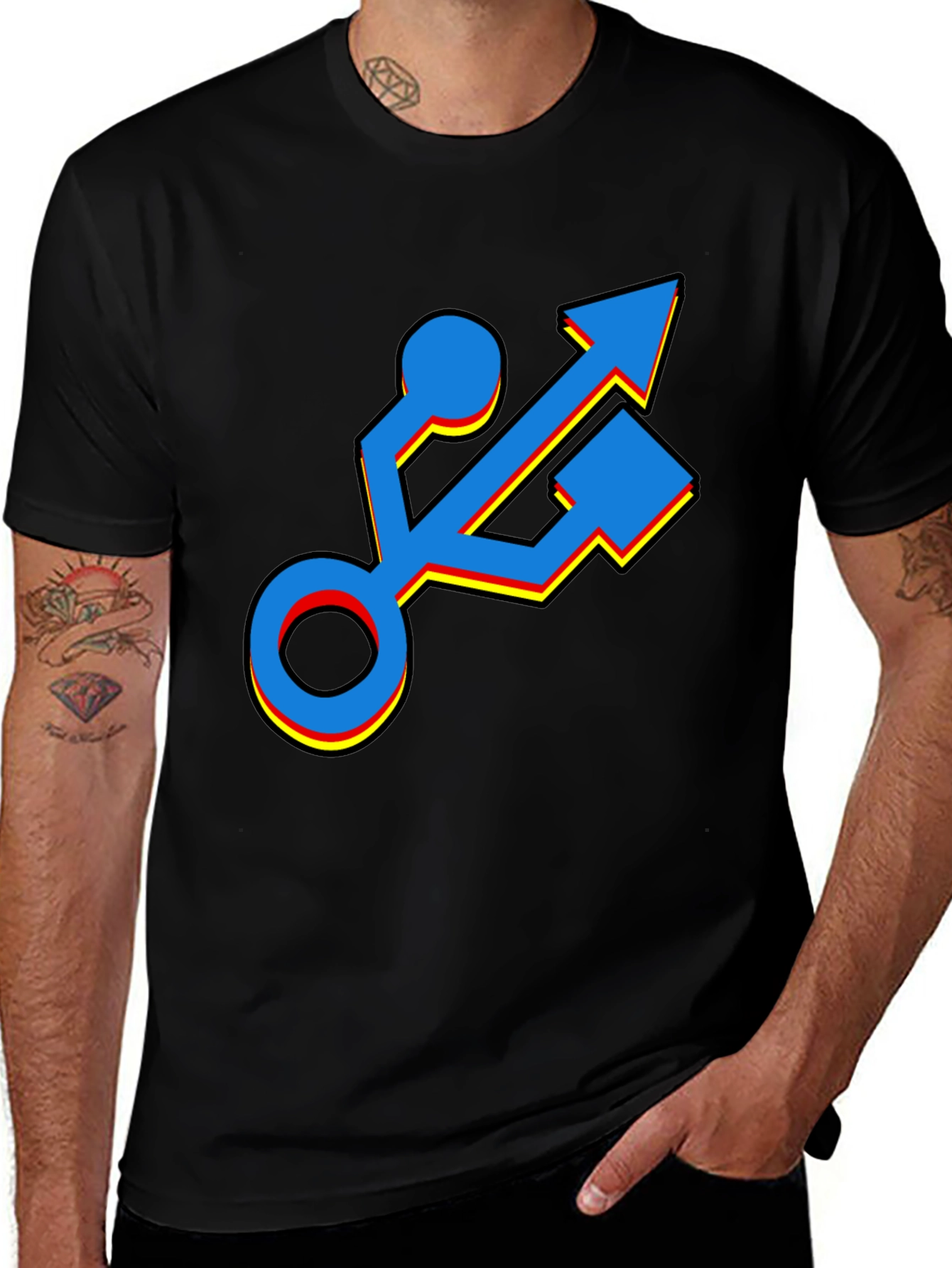 USB Port Graphic T-Shirt - Black Cotton Tee