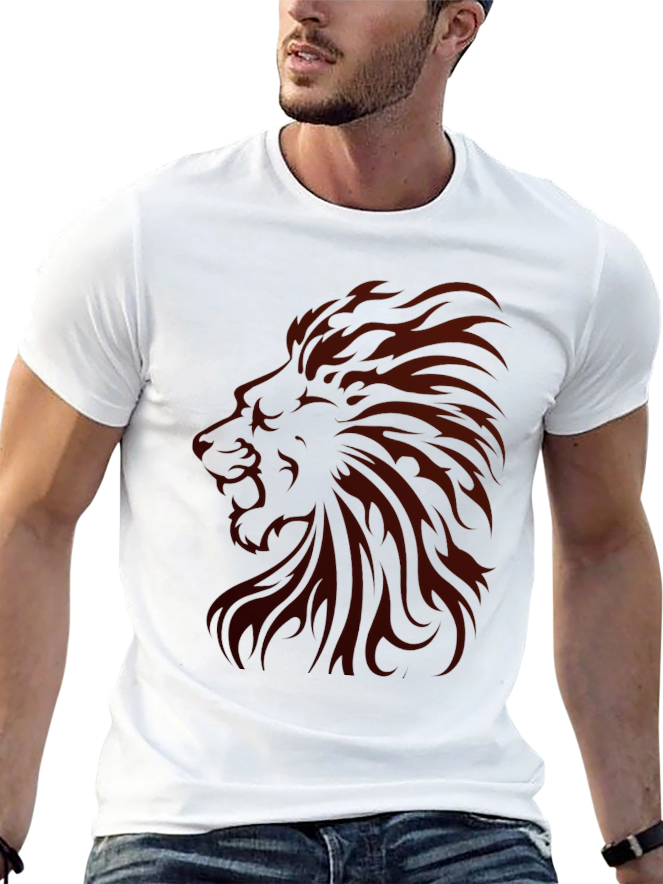 Lion Graphic Print Mens Black T-Shirt