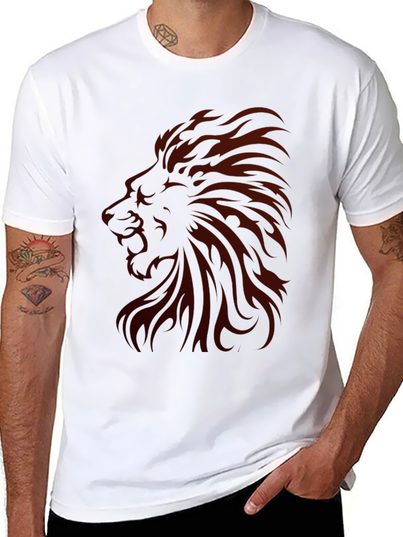 Lion Graphic Print Mens Black T-Shirt