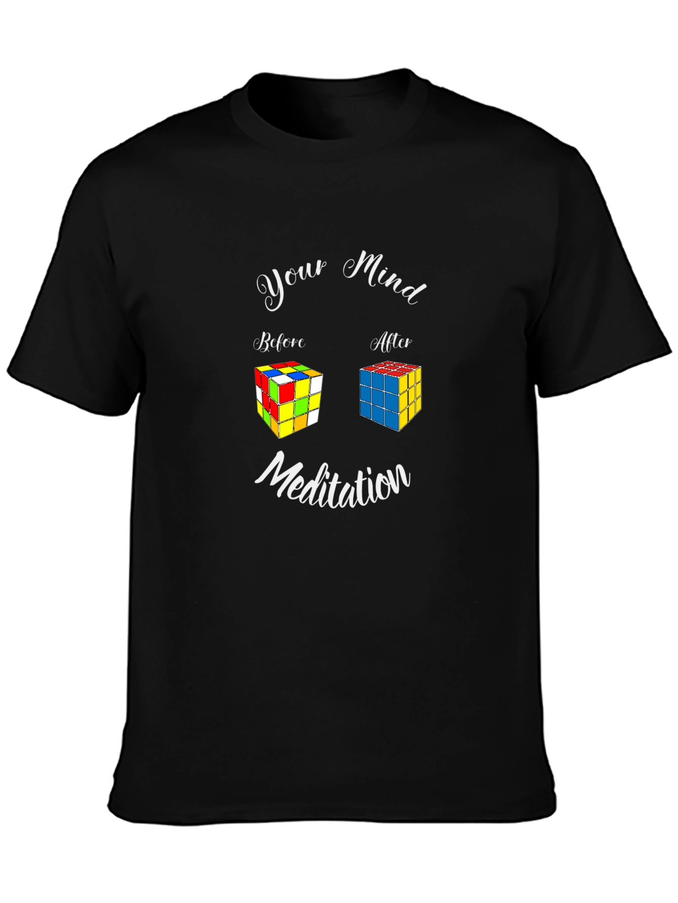 Mind Meditation Rubiks Cube Black T-Shirt