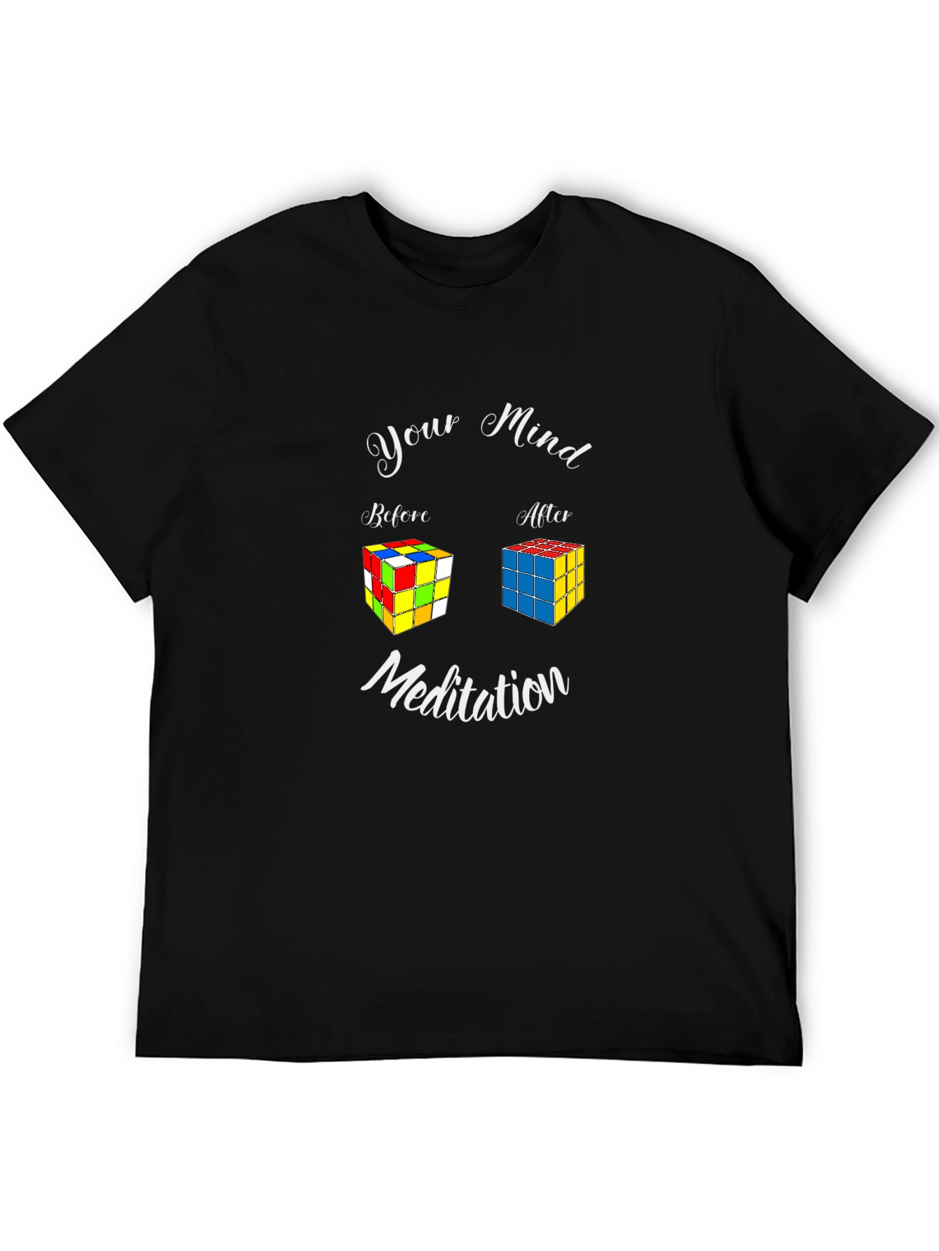 Mind Meditation Rubiks Cube Black T-Shirt