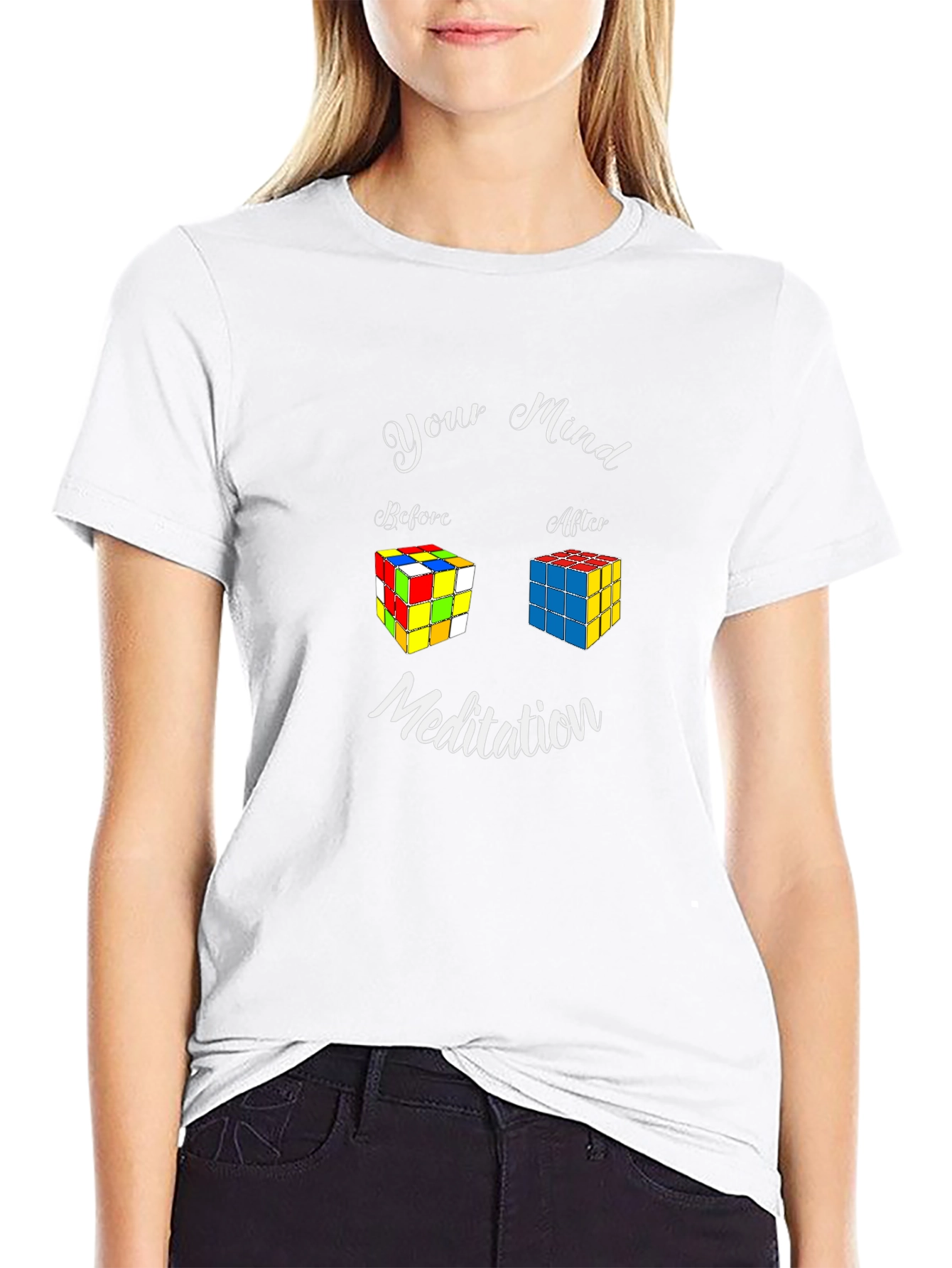 Mind Meditation Rubiks Cube Black T-Shirt