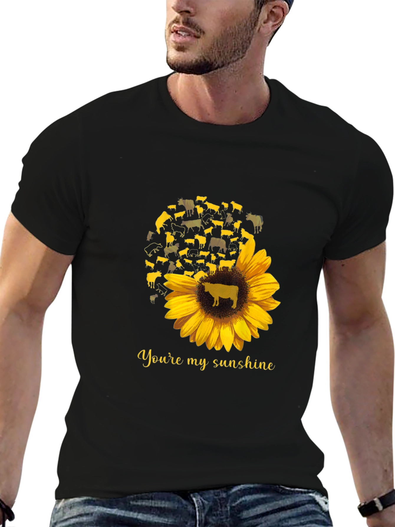 Cow Sunflower Graphic T-Shirt - Youre My Sunshine