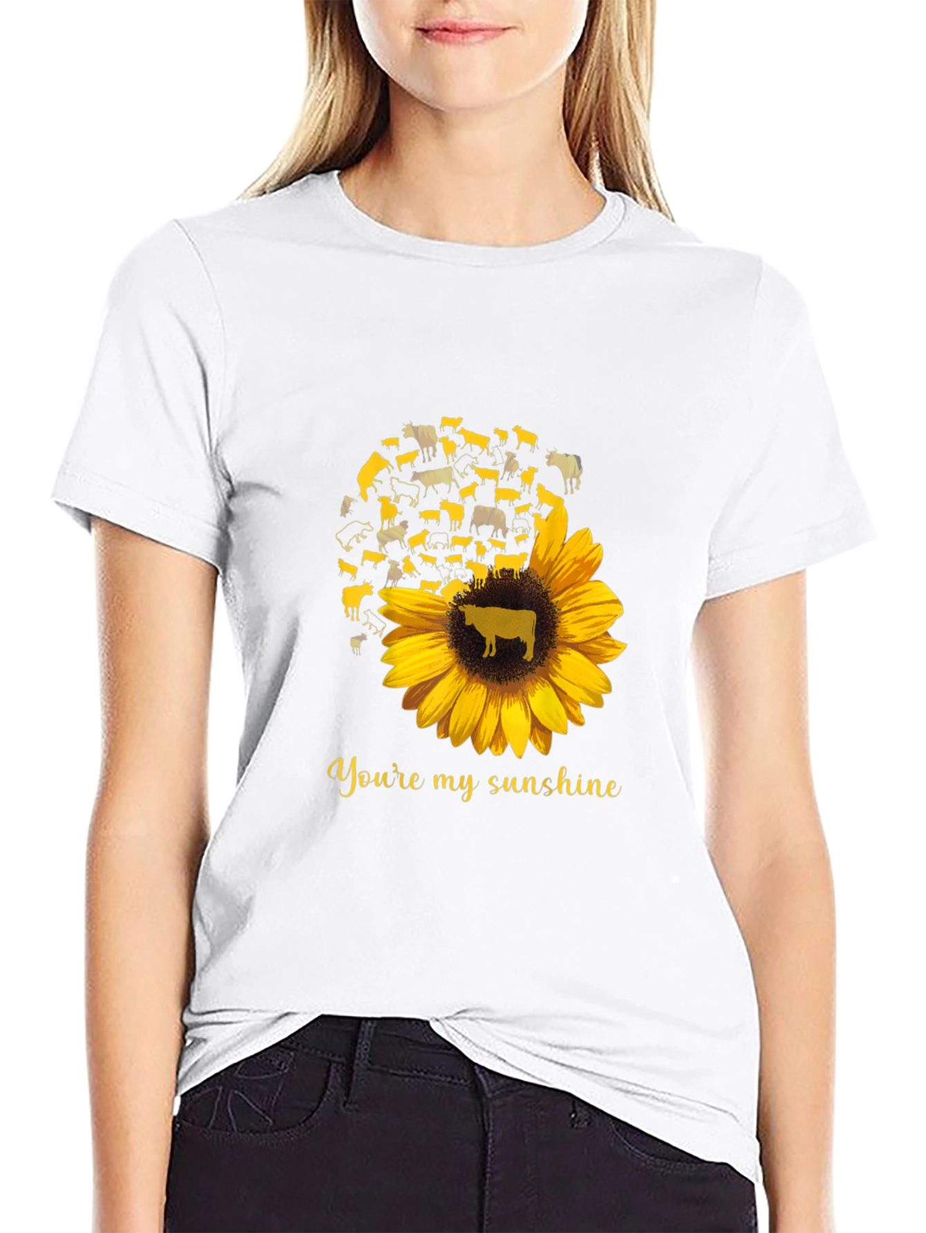 Cow Sunflower Graphic T-Shirt - Youre My Sunshine