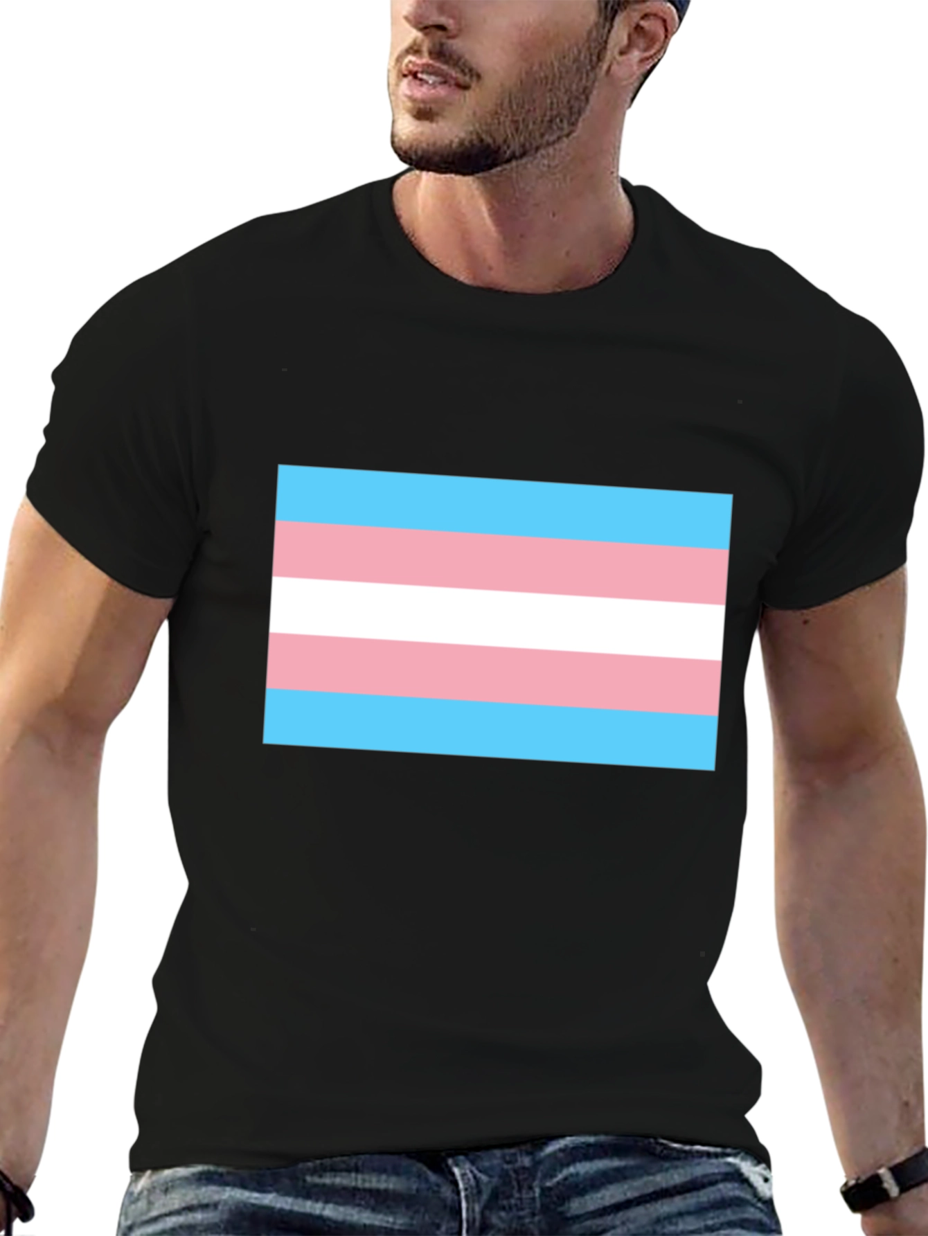Trans Pride Flag T-Shirt - Black Cotton Tee