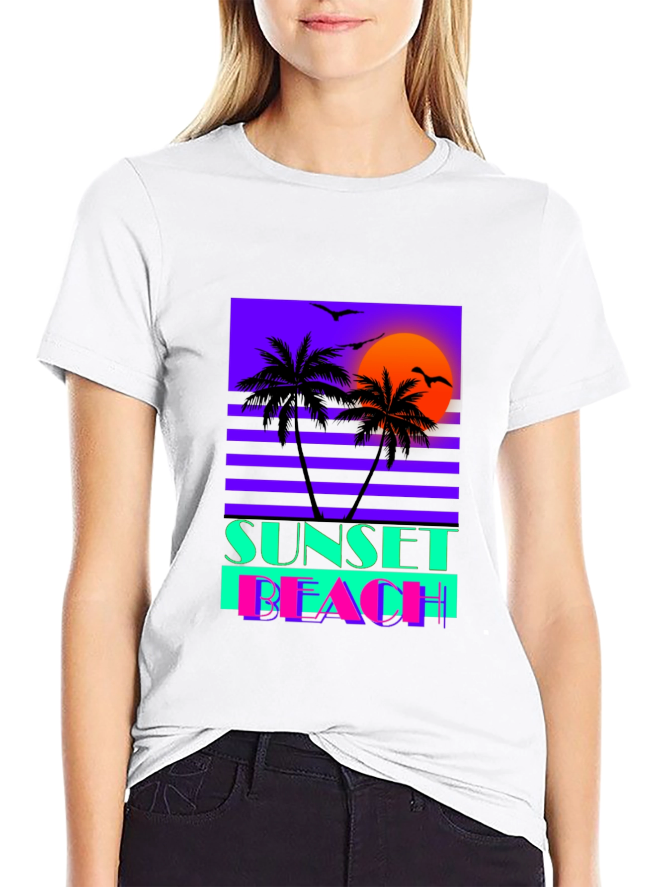 Sunset Beach Graphic Tee - Retro Wave T-Shirt