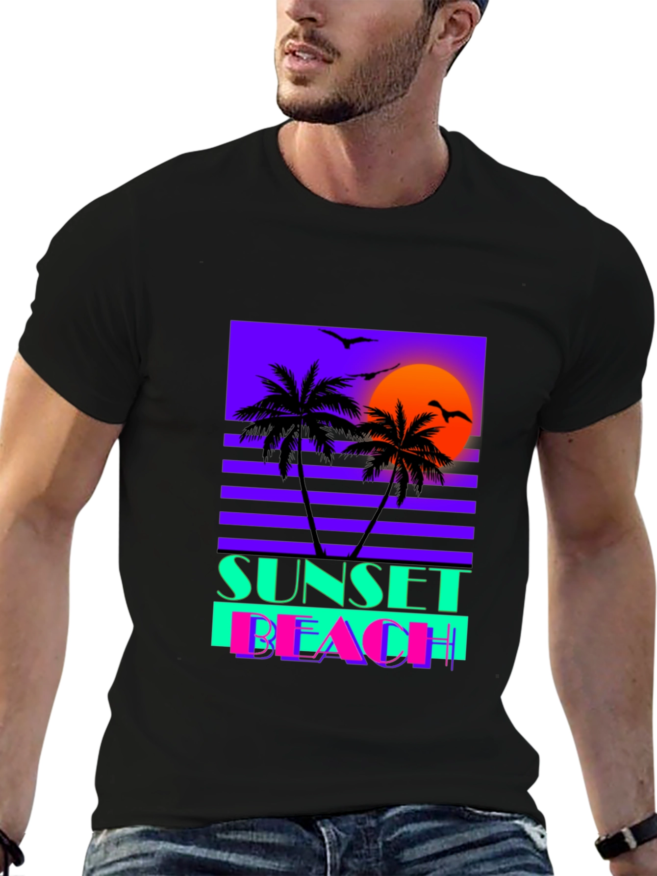 Sunset Beach Graphic Tee - Retro Wave T-Shirt