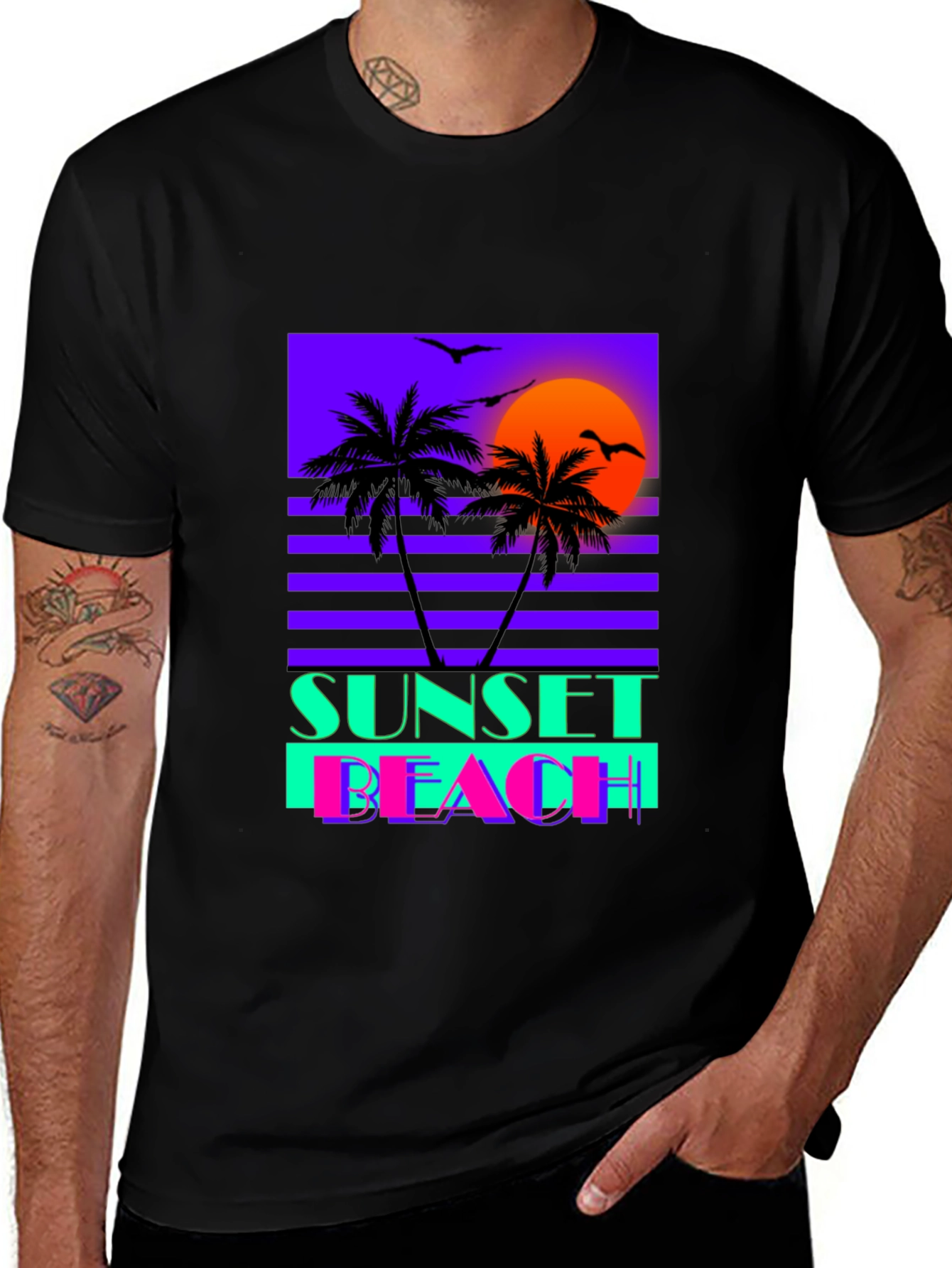 Sunset Beach Graphic Tee - Retro Wave T-Shirt