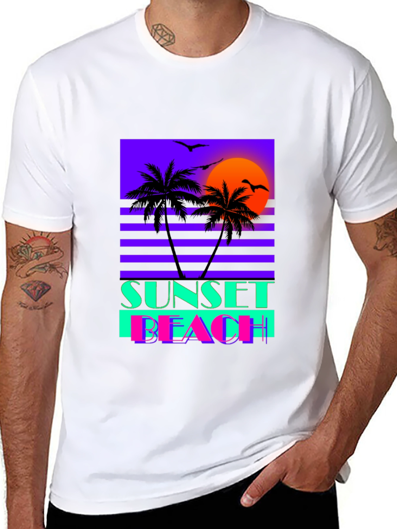 Sunset Beach Graphic Tee - Retro Wave T-Shirt