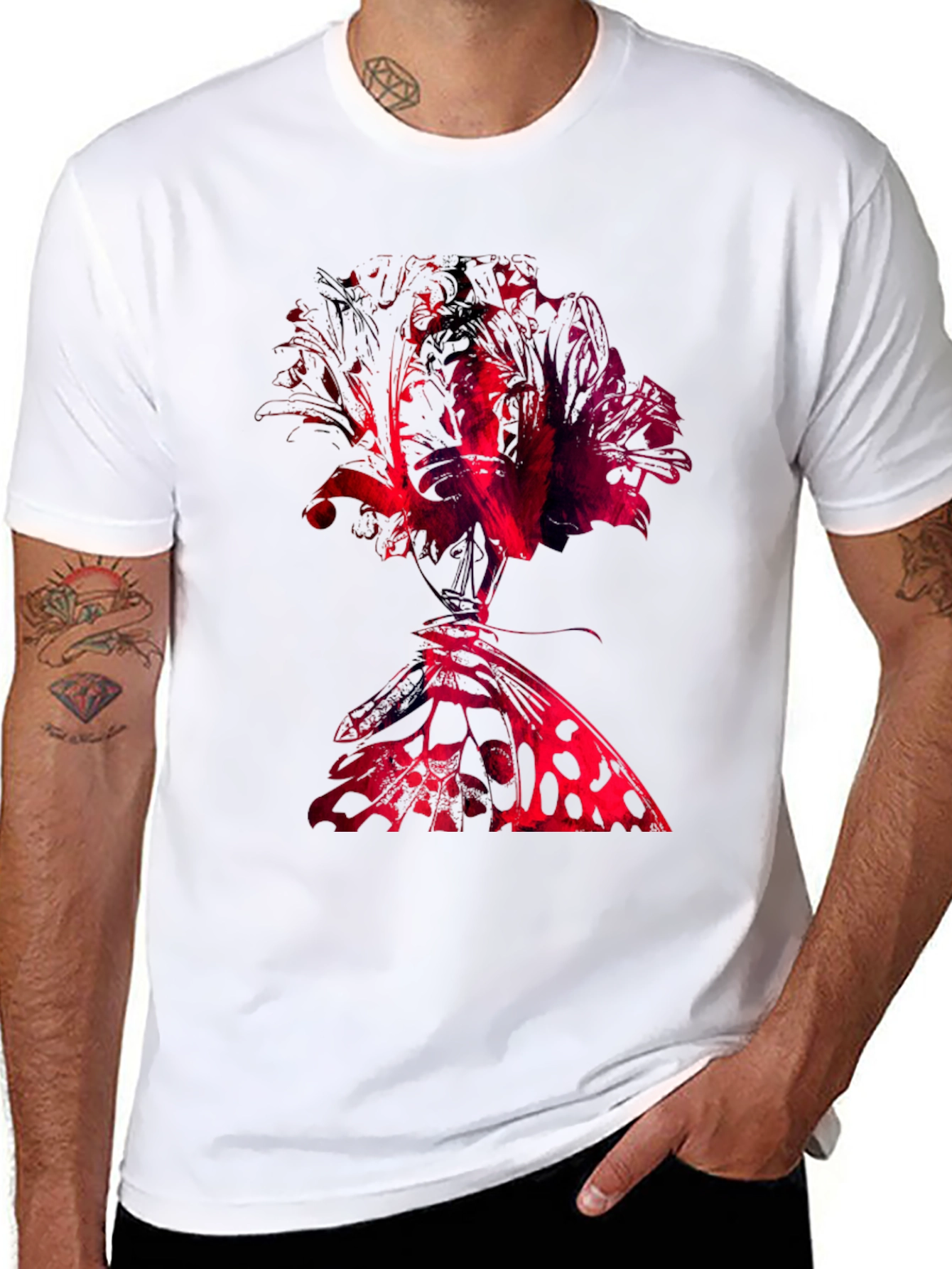 Abstract Rose & Butterfly Black Graphic Tee