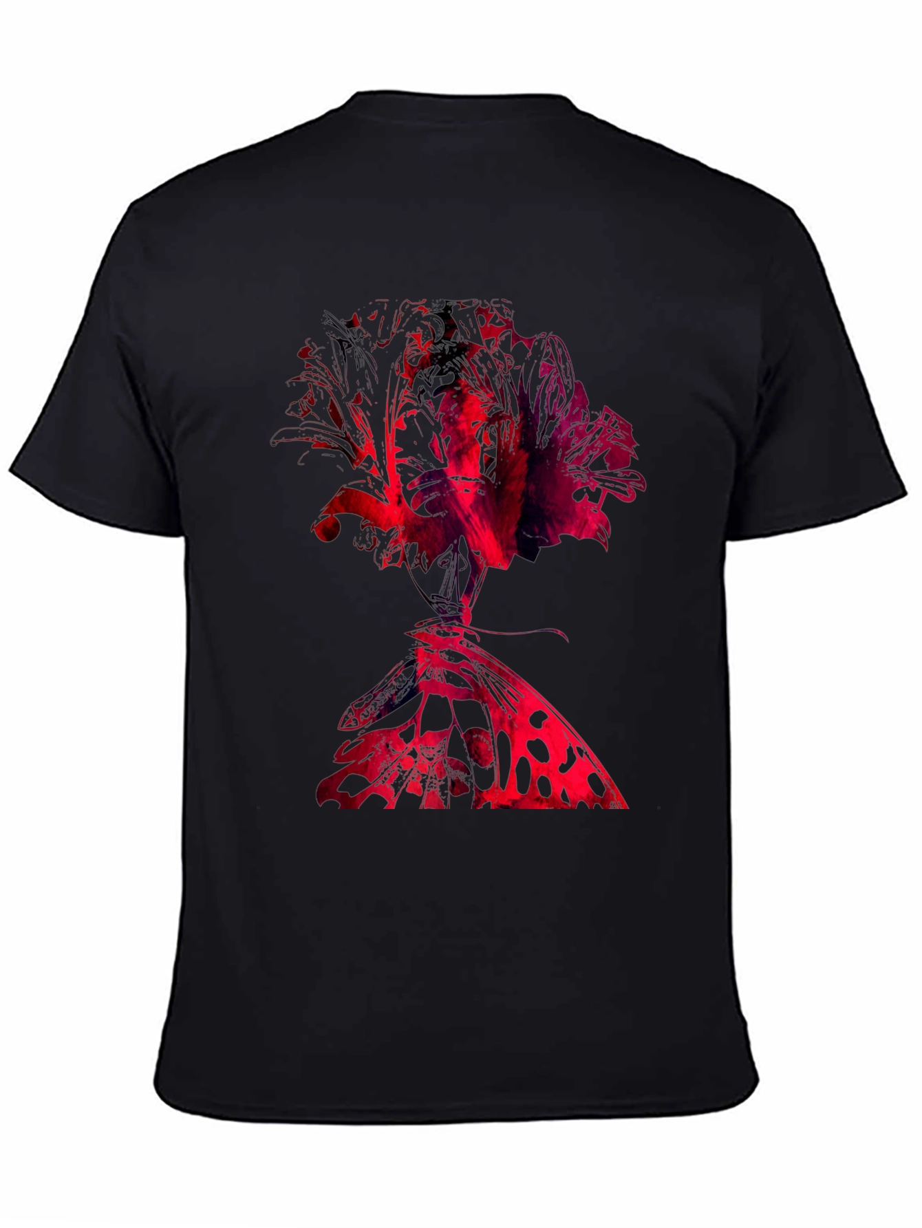 Abstract Rose & Butterfly Black Graphic Tee