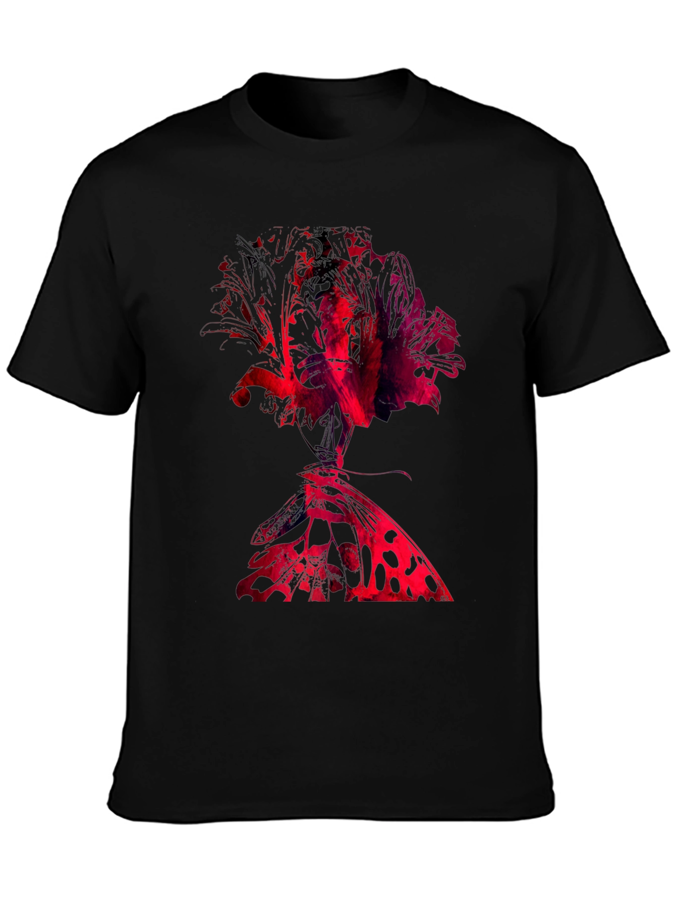Abstract Rose & Butterfly Black Graphic Tee