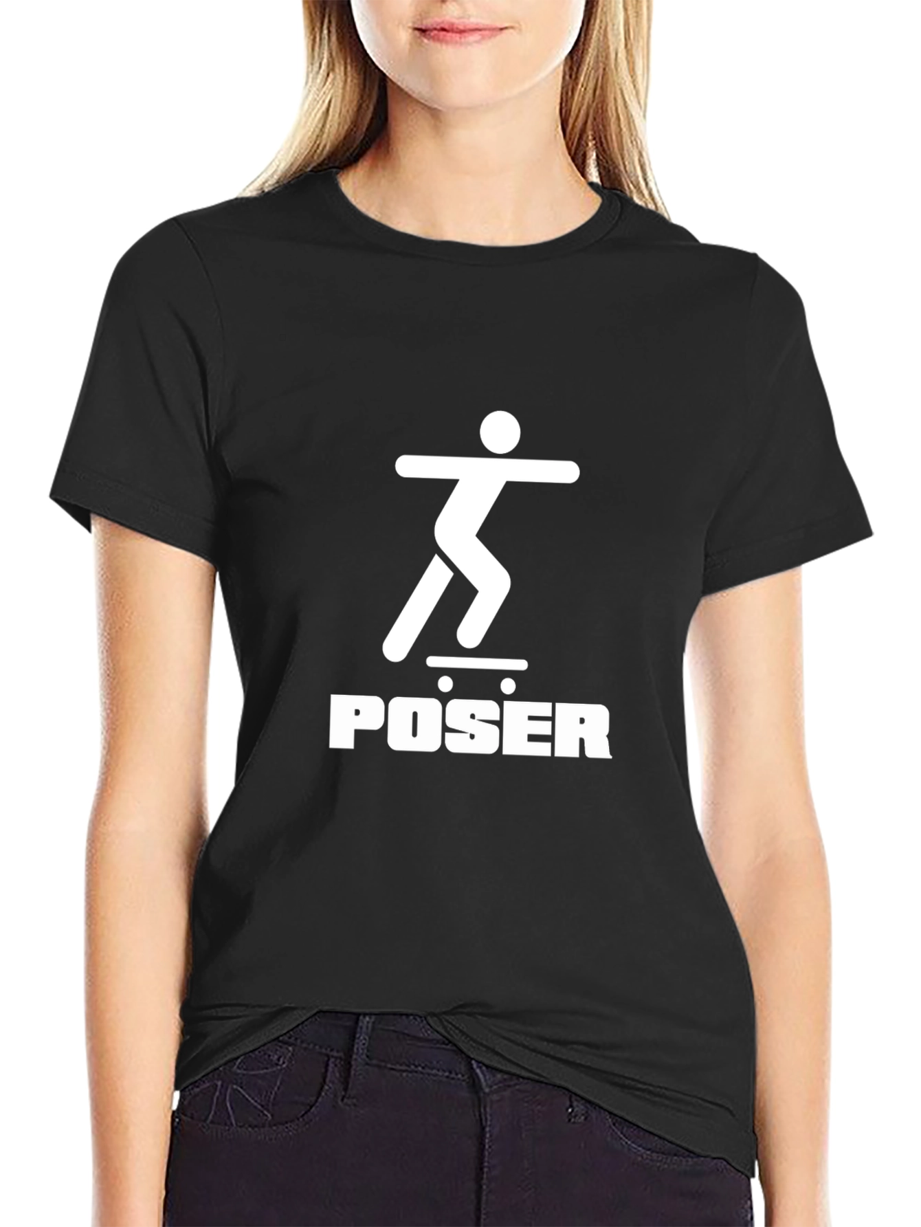 Skateboarder Poser Graphic Tee - Black Crew Neck