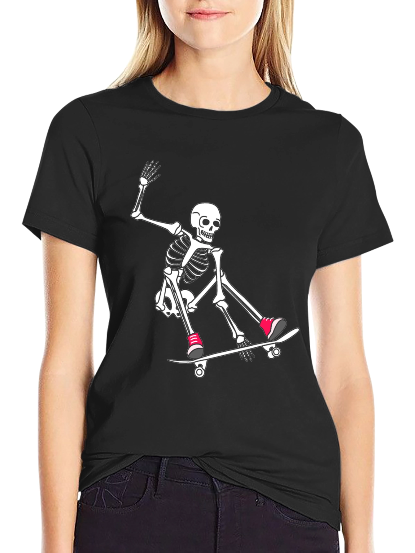 Skateboarding Skeleton Graphic Tee - Black T-Shirt