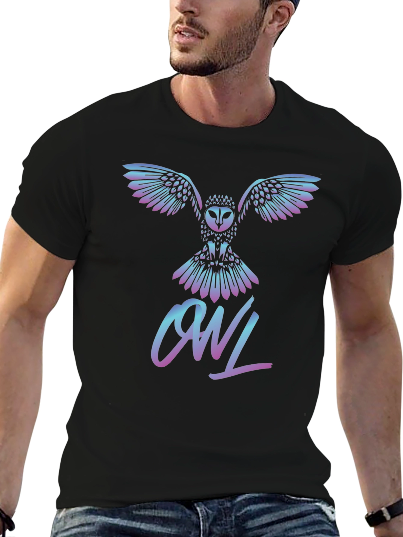 Owl Graphic T-Shirt - Stylish Crew Neck Tee