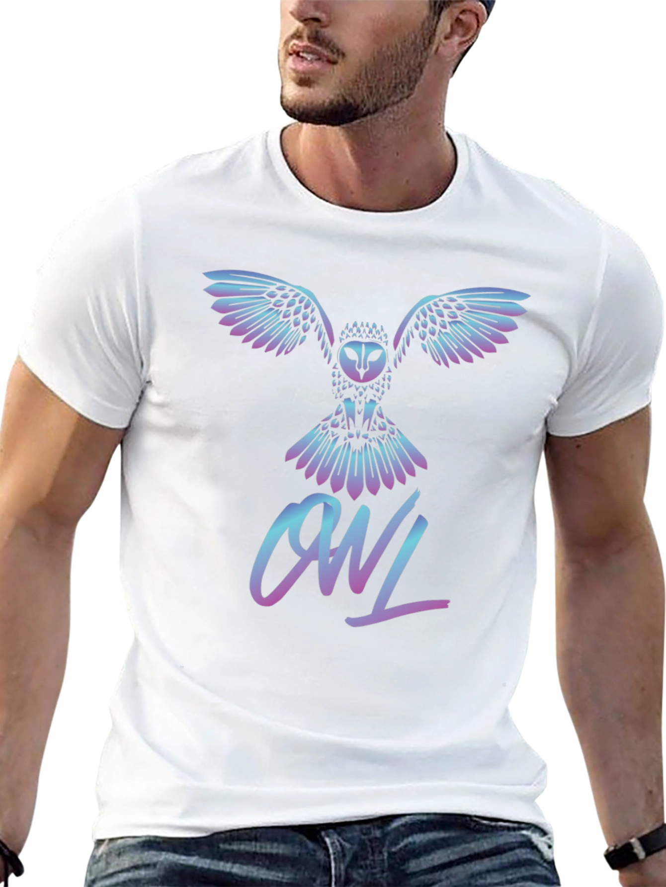 Owl Graphic T-Shirt - Stylish Crew Neck Tee