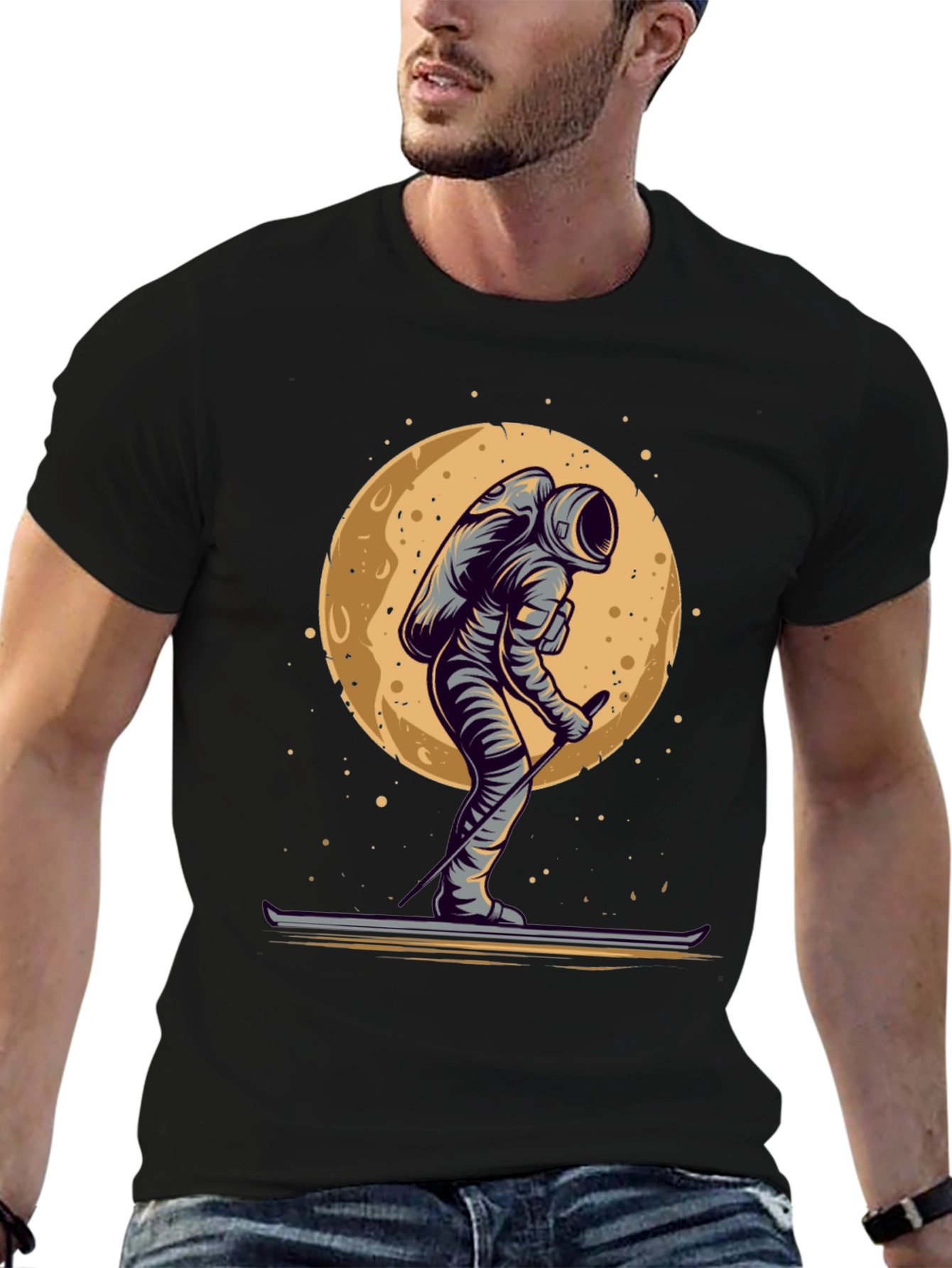 Astronaut Skiing on the Moon Graphic T-Shirt