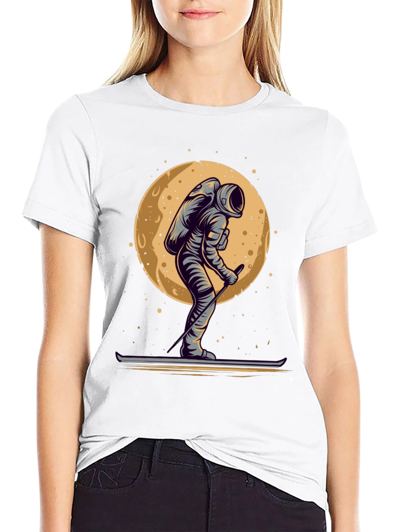 Astronaut Skiing on the Moon Graphic T-Shirt