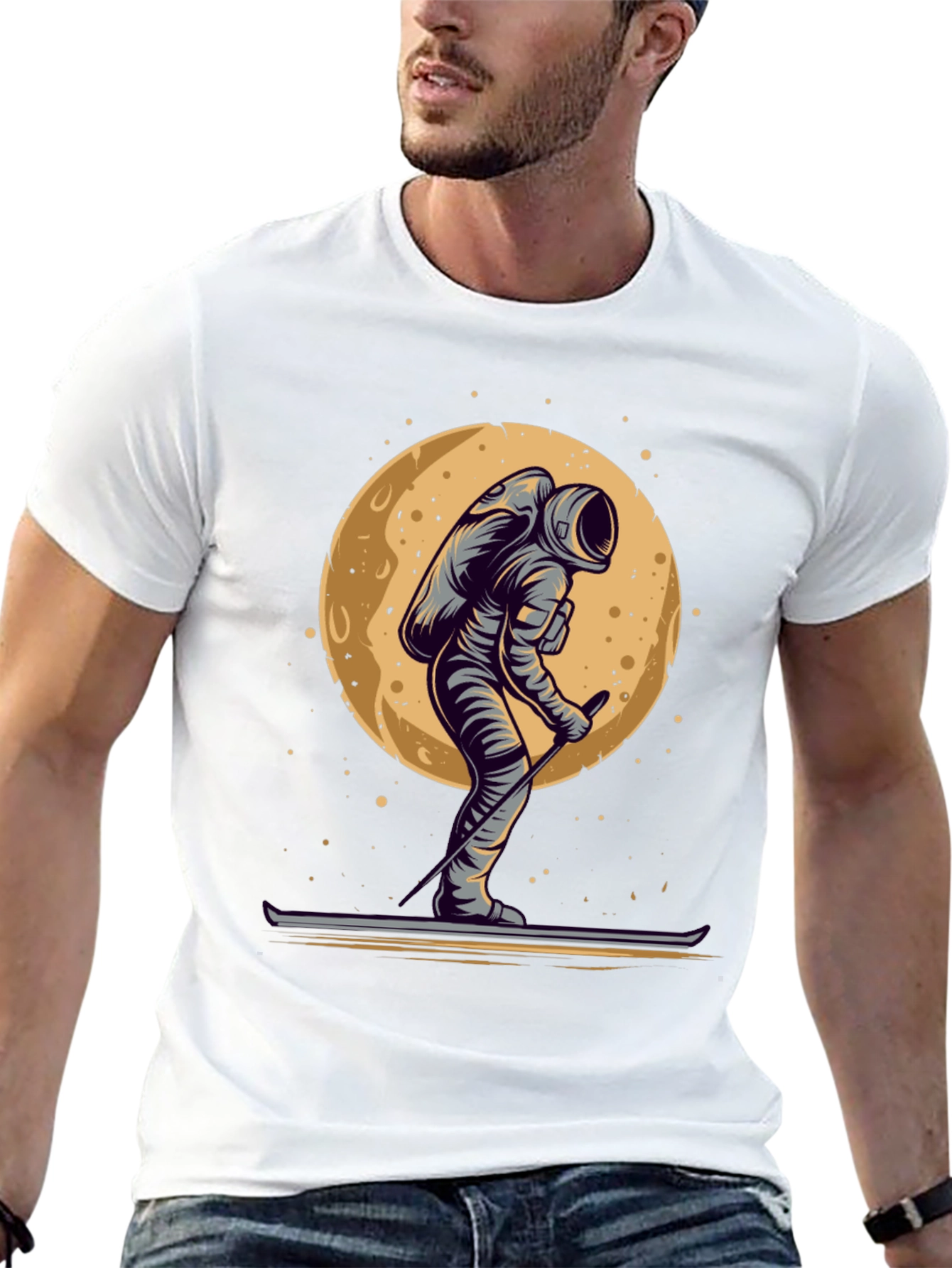 Astronaut Skiing on the Moon Graphic T-Shirt