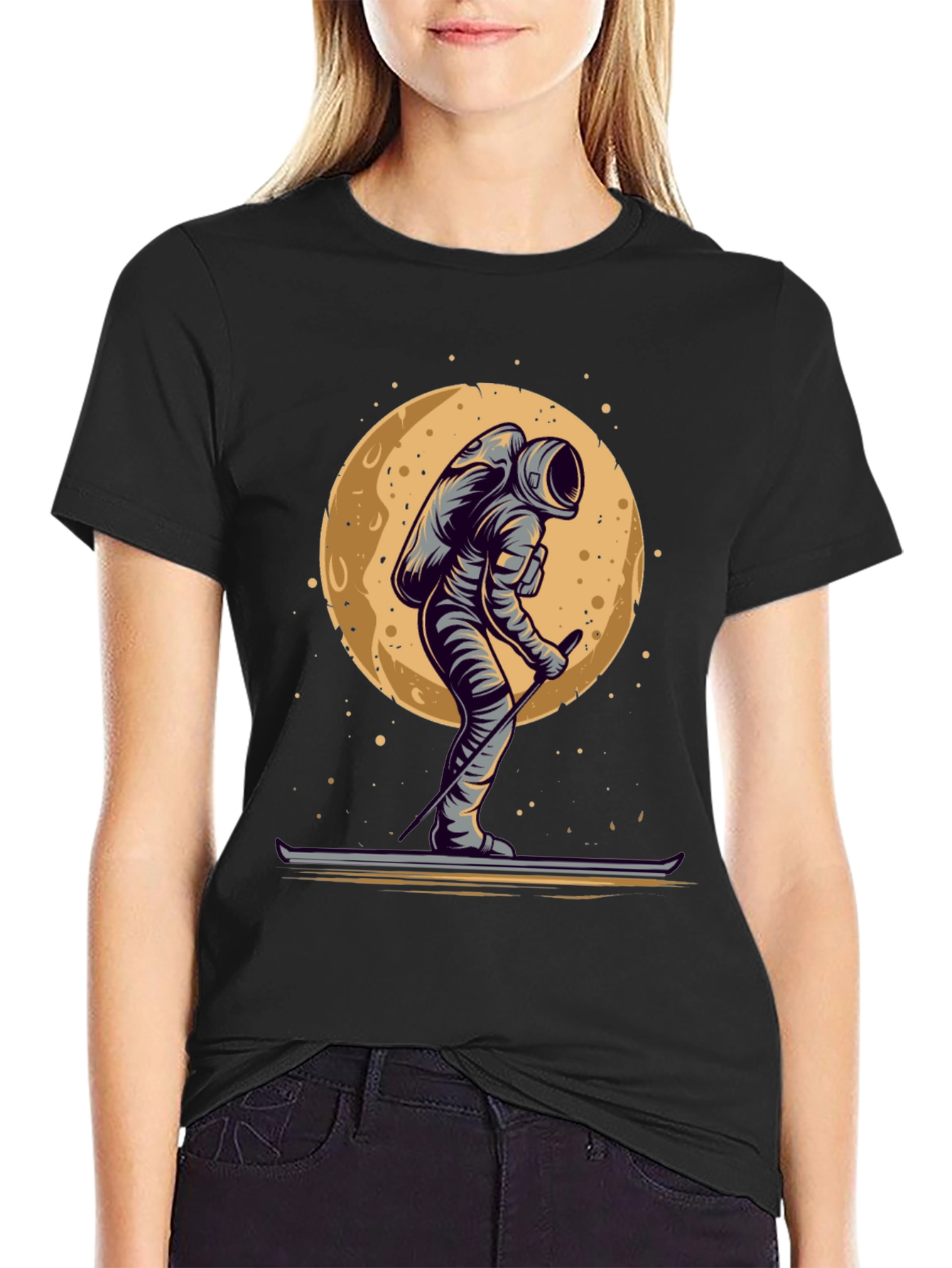 Astronaut Skiing on the Moon Graphic T-Shirt