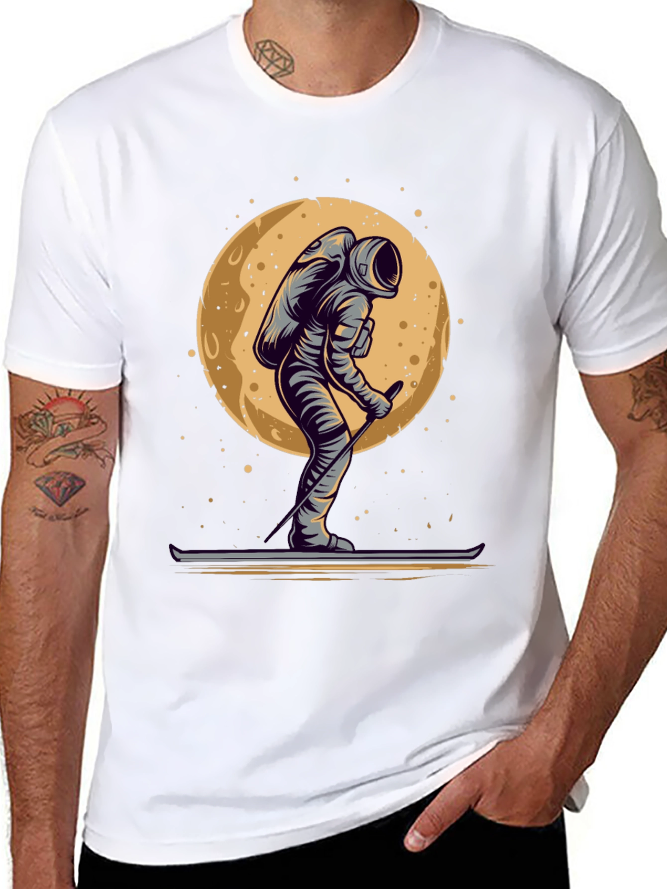 Astronaut Skiing on the Moon Graphic T-Shirt