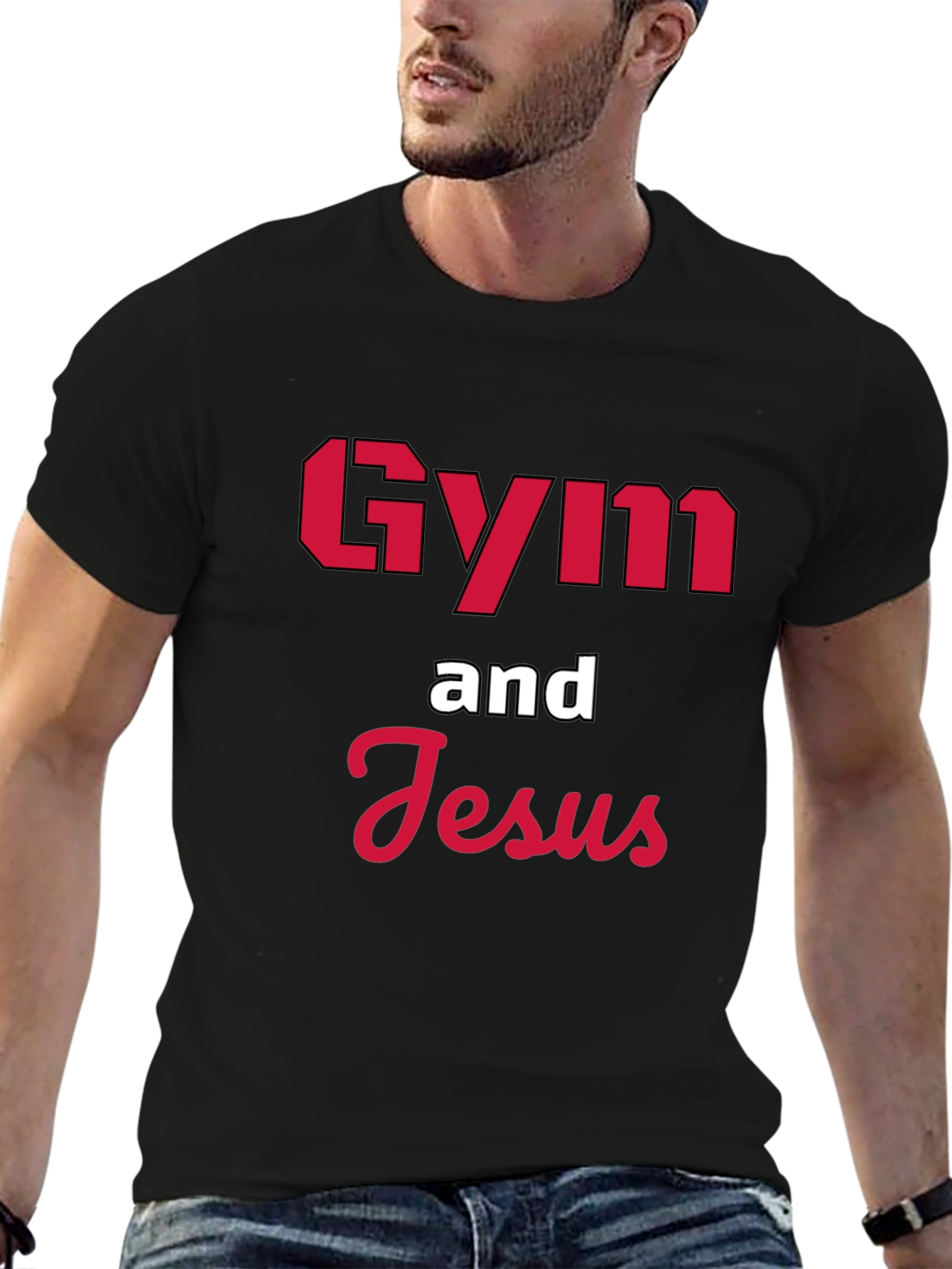 Gym and Jesus Graphic Tee - Black