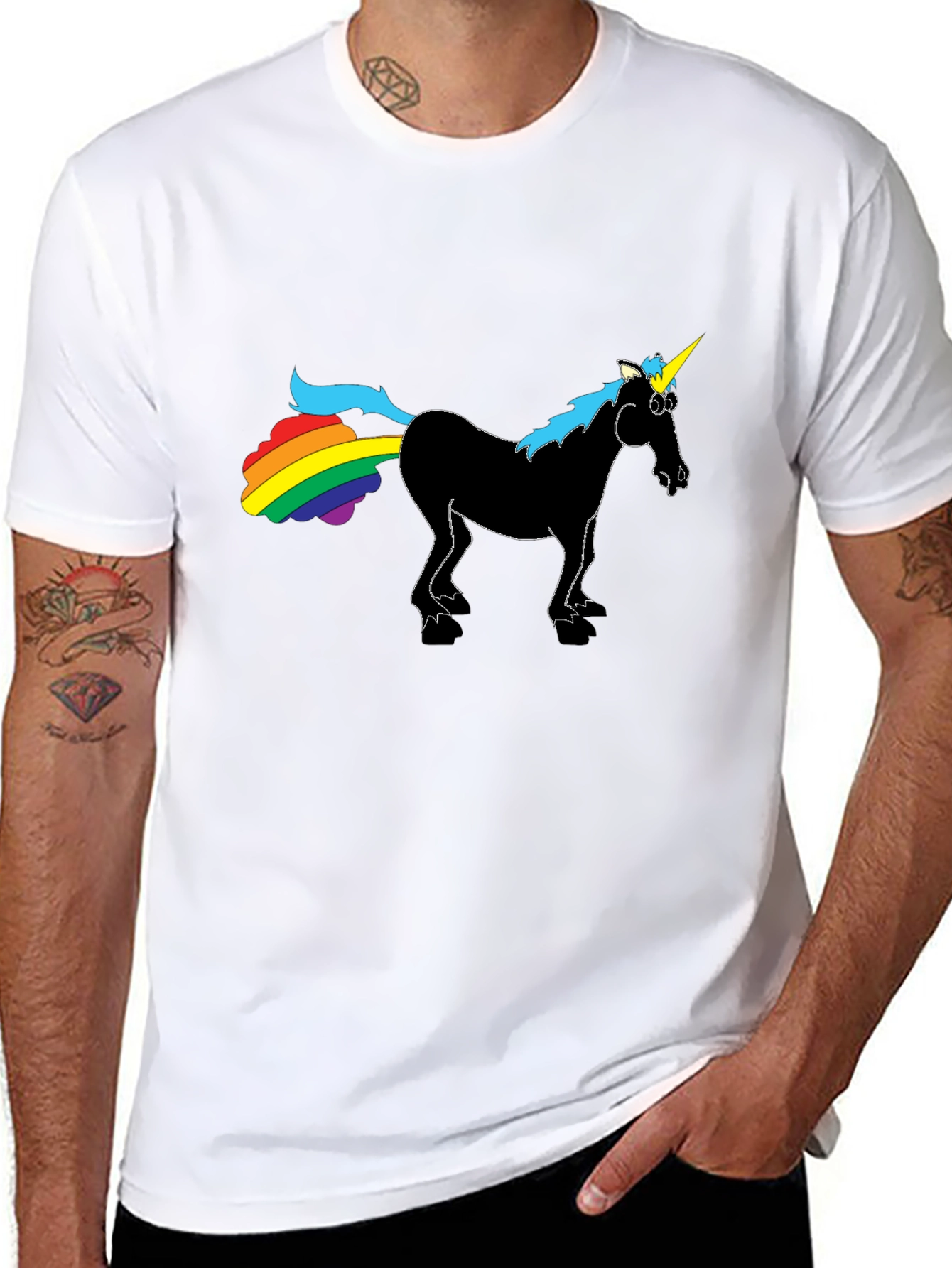 Rainbow Farting Unicorn Black T-Shirt