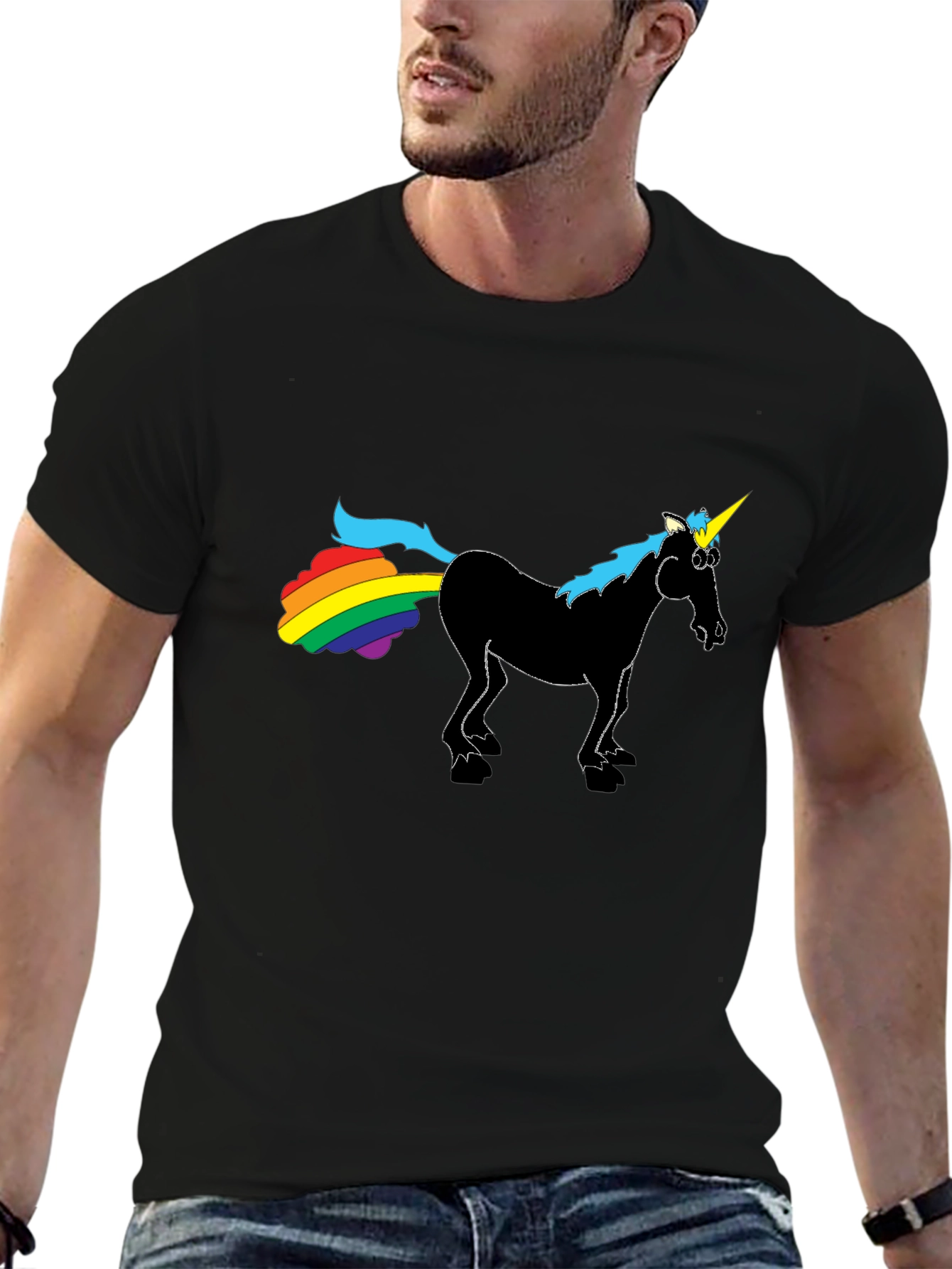 Rainbow Farting Unicorn Black T-Shirt