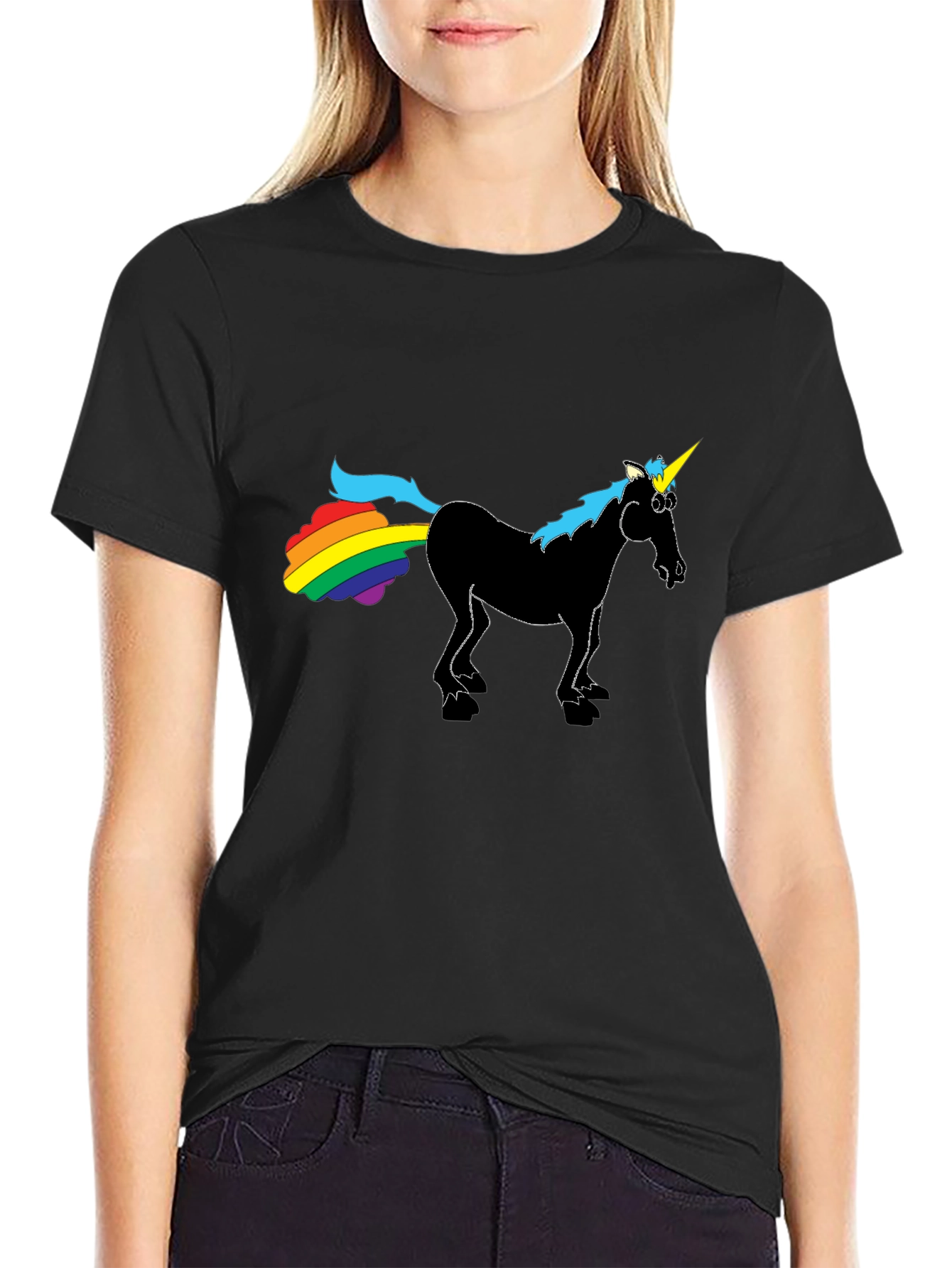 Rainbow Farting Unicorn Black T-Shirt