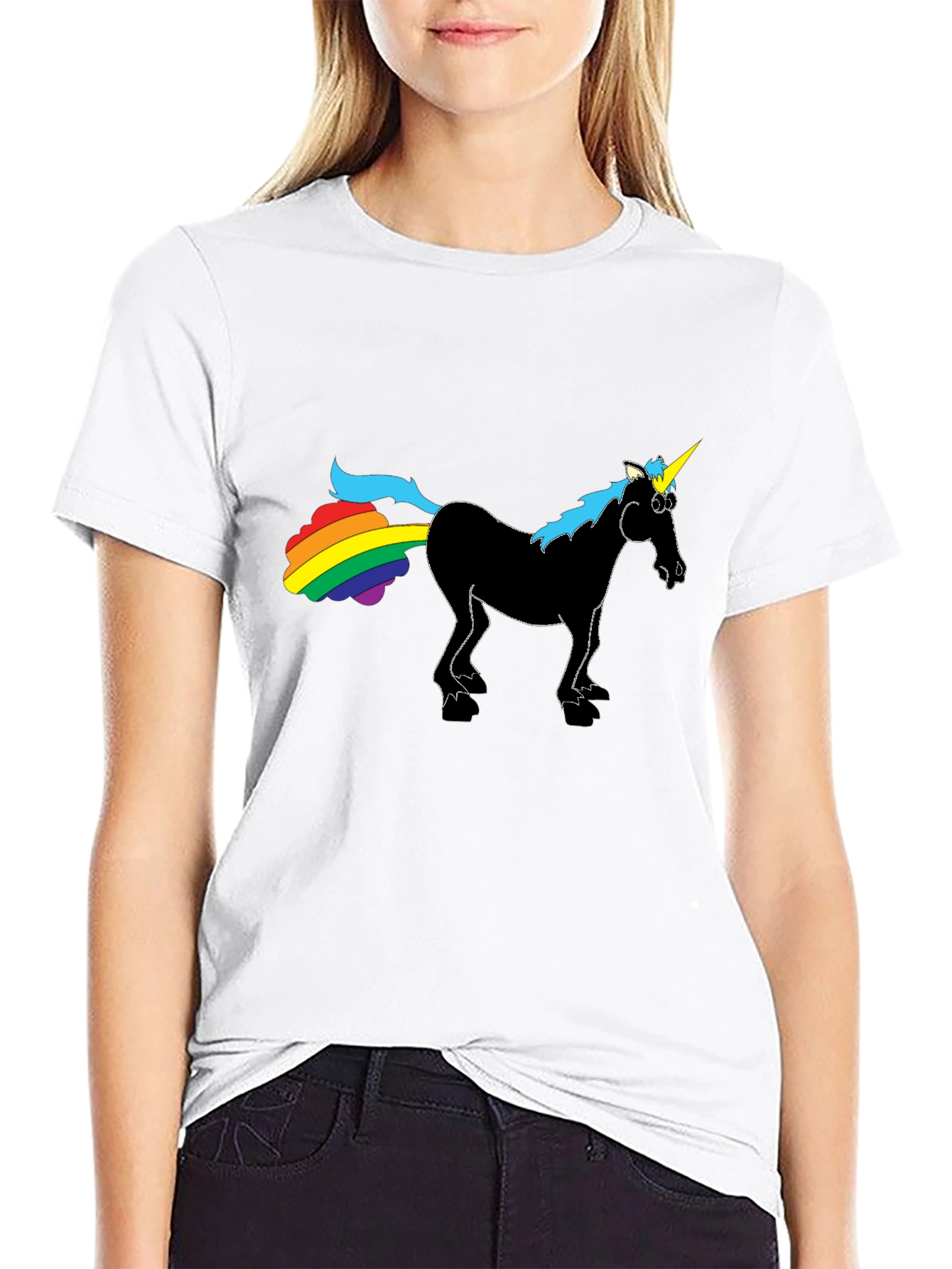 Rainbow Farting Unicorn Black T-Shirt