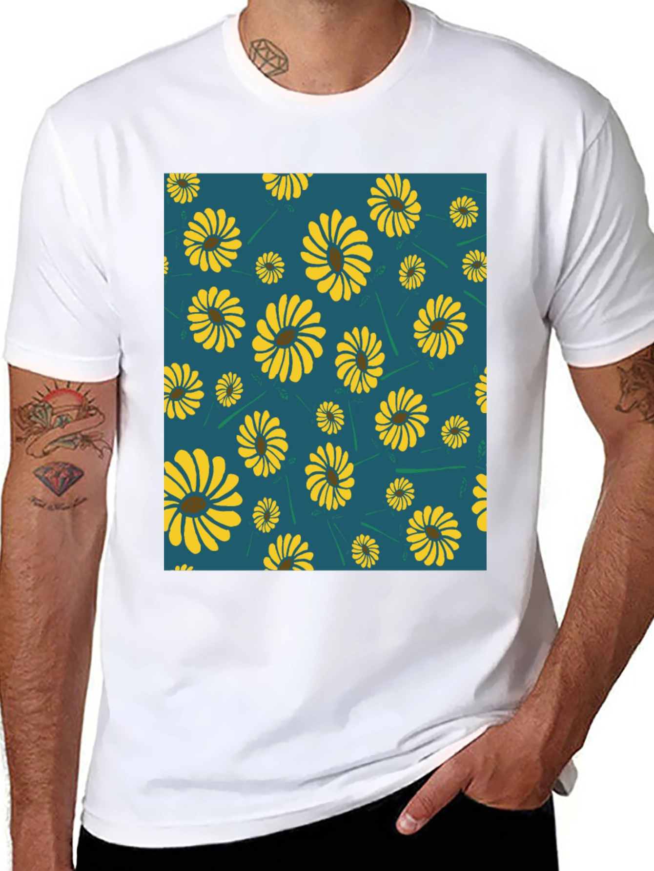 Sunflower Pattern Graphic Tee - Modern Casual Style