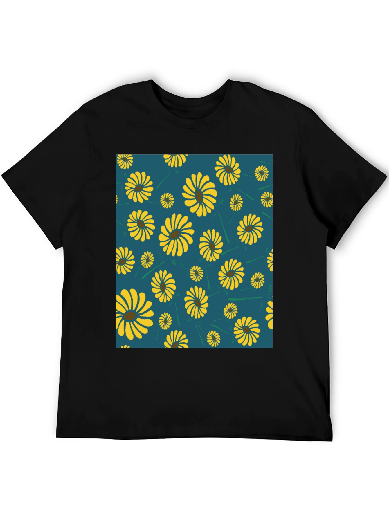 Sunflower Pattern Graphic Tee - Modern Casual Style
