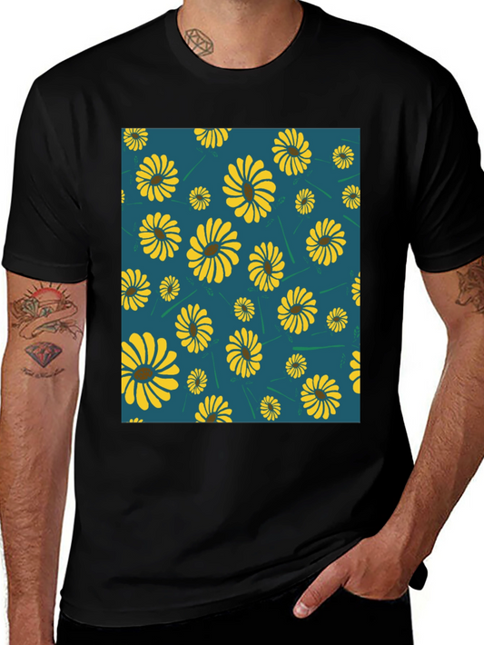 Sunflower Pattern Graphic Tee - Modern Casual Style