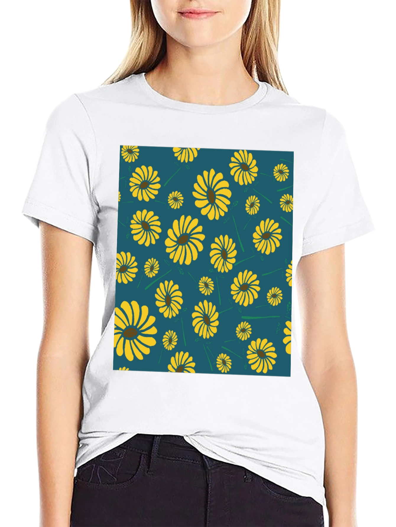 Sunflower Pattern Graphic Tee - Modern Casual Style