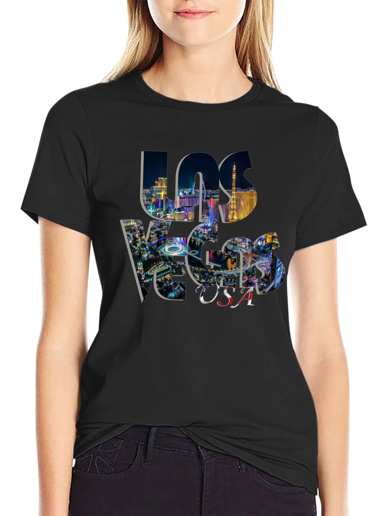Las Vegas USA Graphic Black T-Shirt