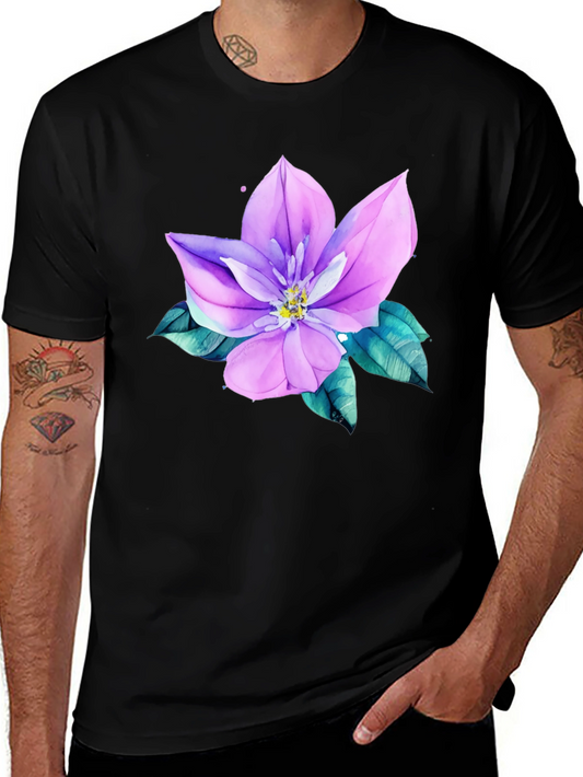 Floral Print Mens Black Tee