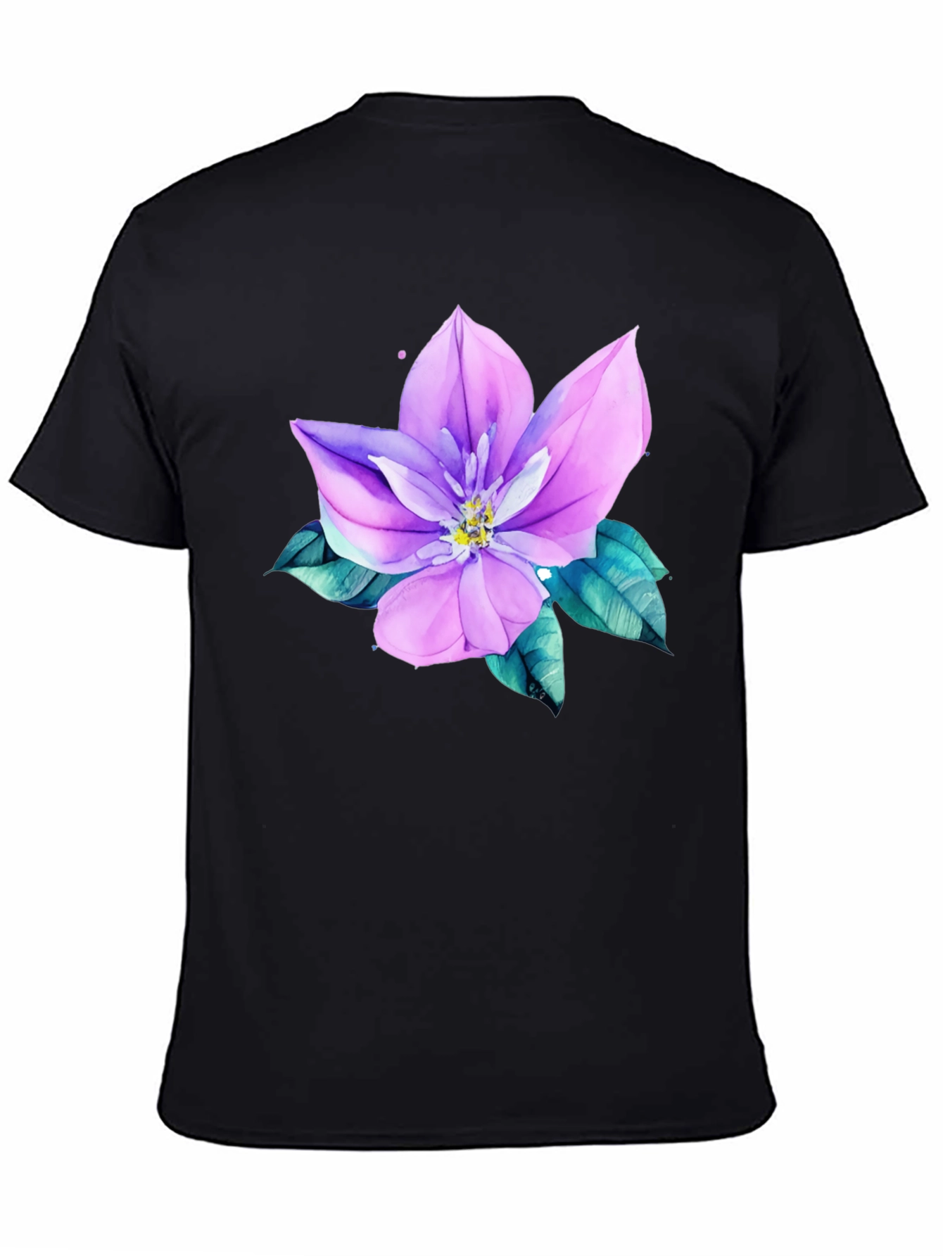 Floral Print Mens Black Tee